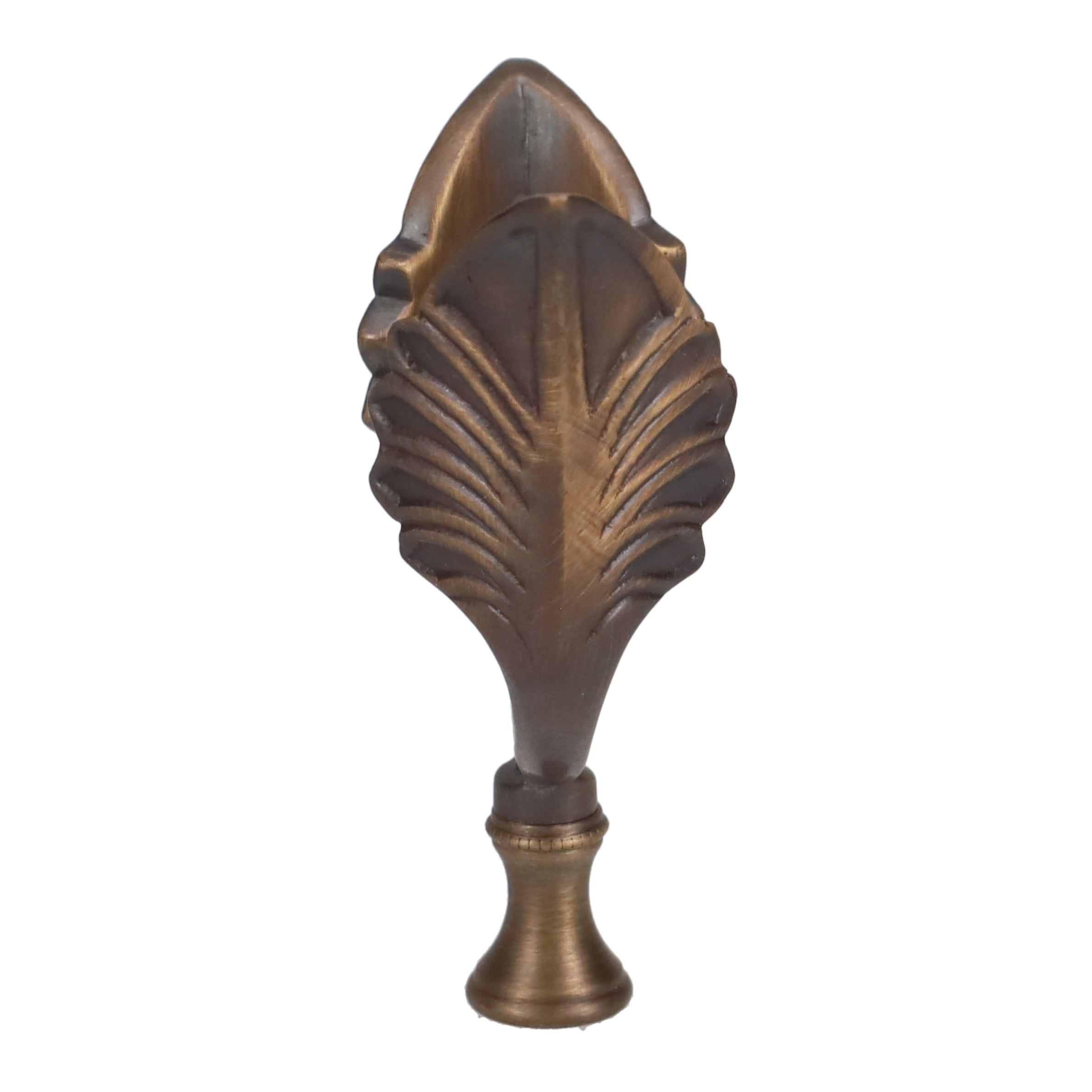 3-1/2" Tall Brass Finial, U-Shaped Leaf Scrollwork, Dark Bronze, 1/4-27F Tap (15206BR)