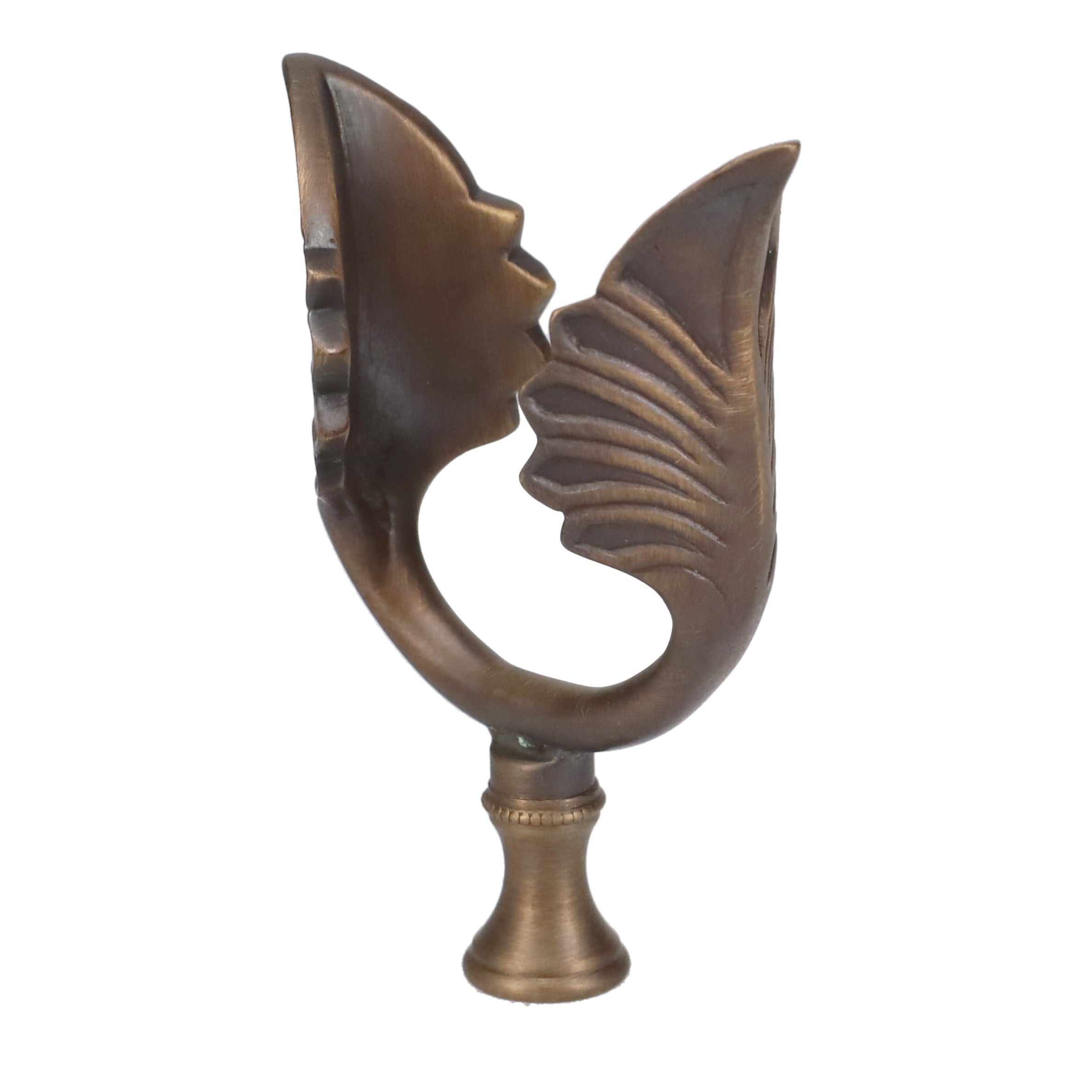 3-1/2" Tall Brass Finial, U-Shaped Leaf Scrollwork, Dark Bronze, 1/4-27F Tap (15206BR)