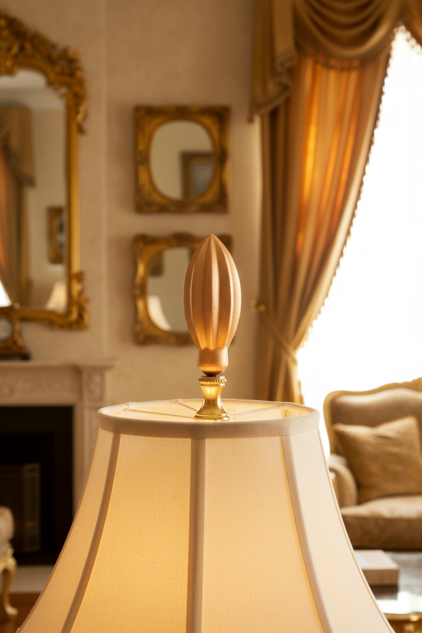 3" Tall Brass Finial, 1" Diam. Gold Spindle, 1/4-27F Tap (15207G2)