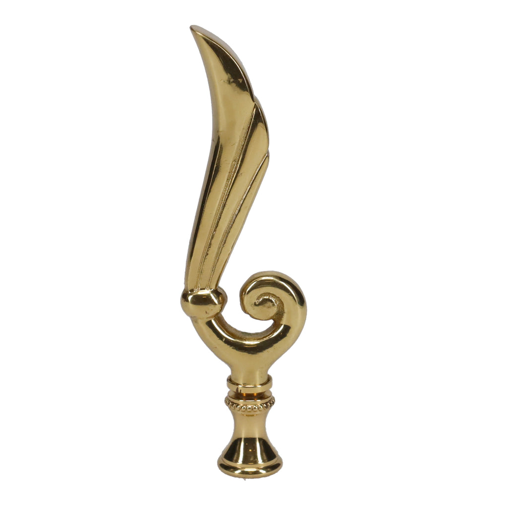 4-1/4" Tall Brass Finial, Victorian Leaf Flourish, 1/4-27F Tap (15208)