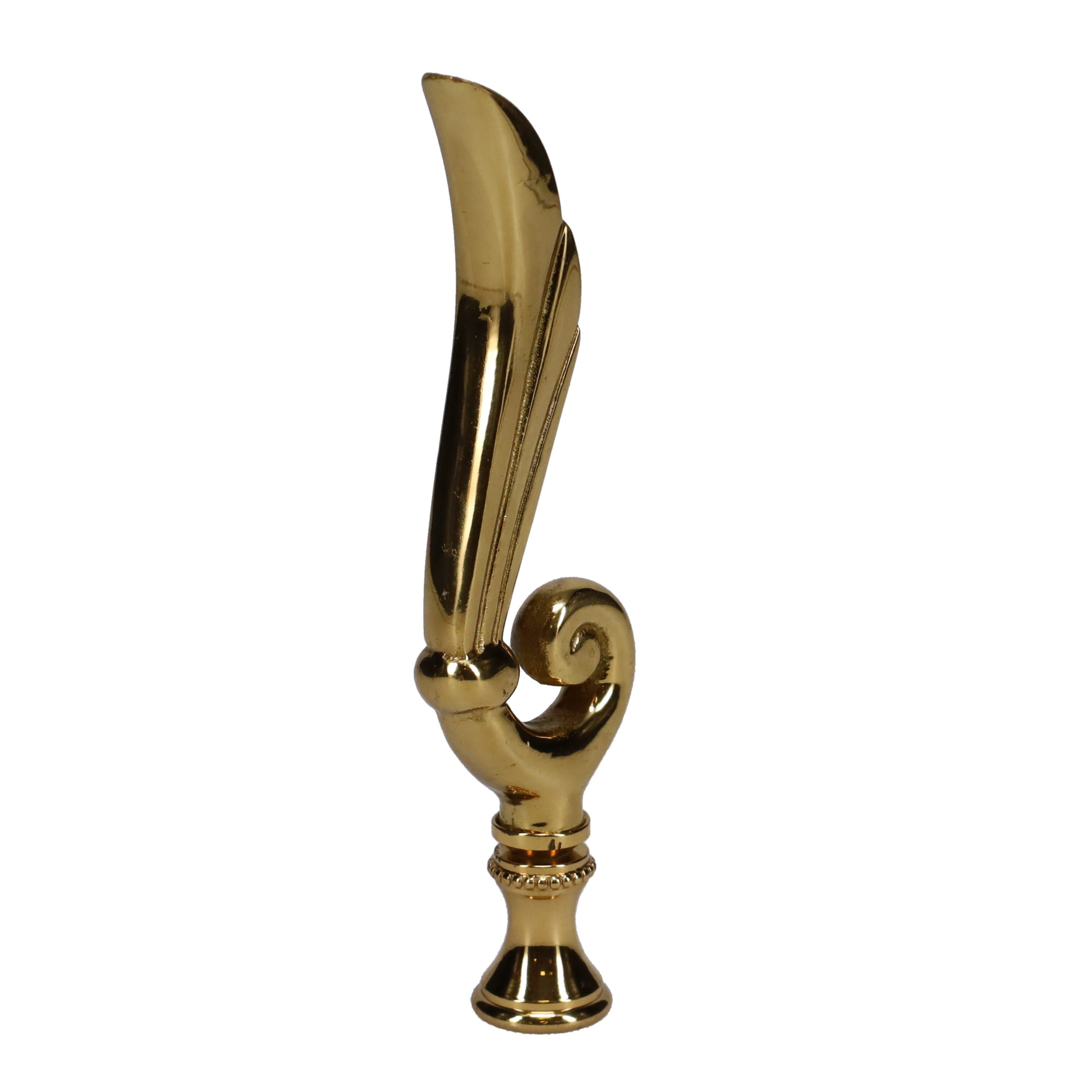4-1/4" Tall Brass Finial, Victorian Leaf Flourish, 1/4-27F Tap (15208)