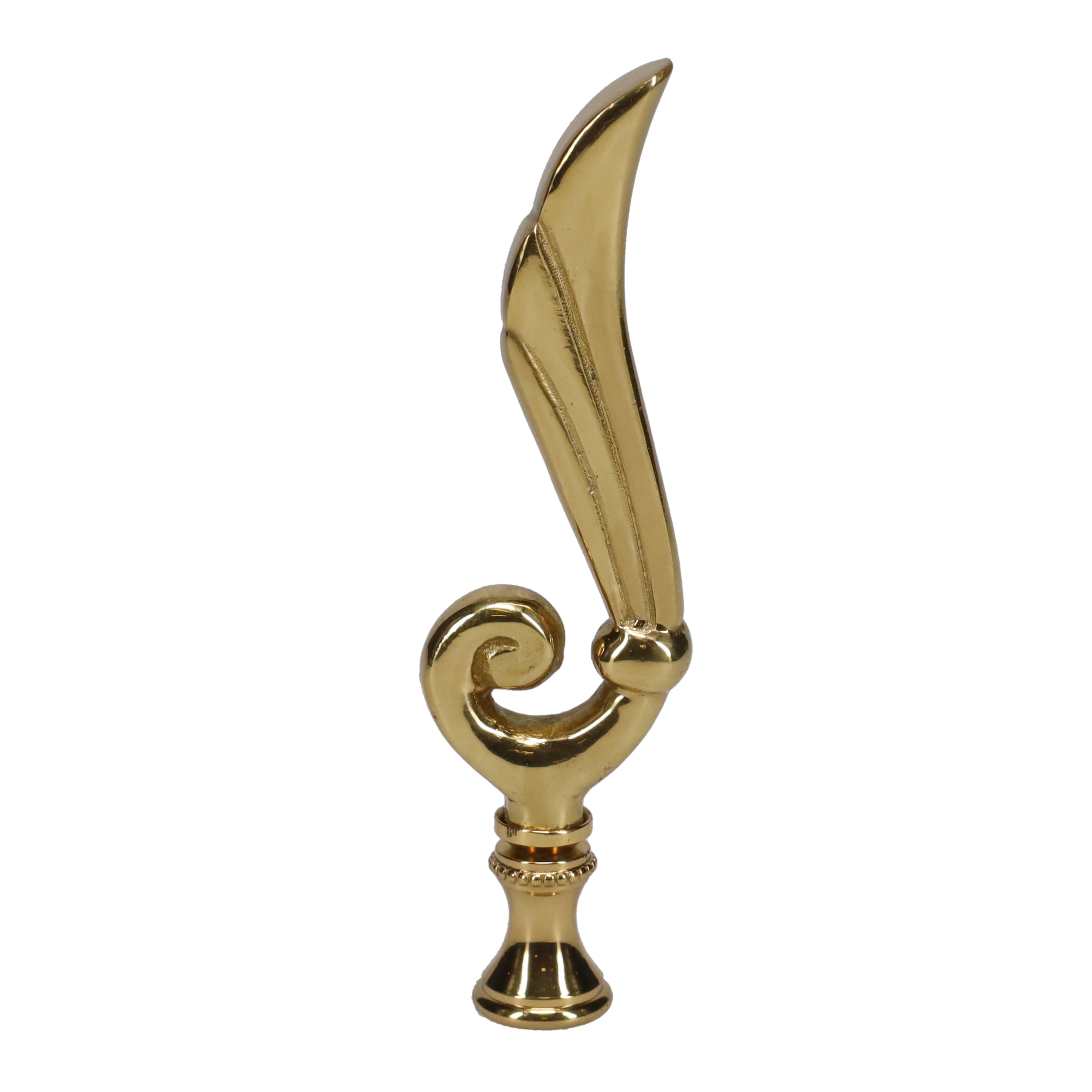 4-1/4" Tall Brass Finial, Victorian Leaf Flourish, 1/4-27F Tap (15208)