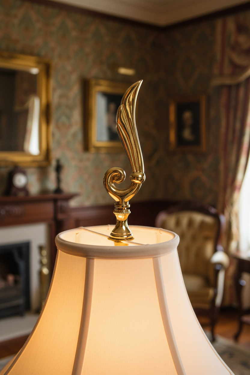4-1/4" Tall Brass Finial, Victorian Leaf Flourish, 1/4-27F Tap (15208)