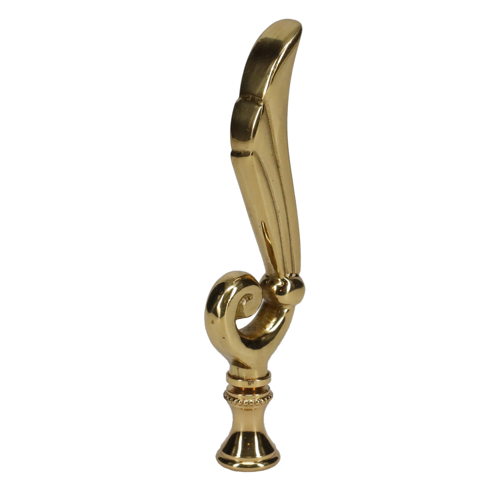 4-1/4" Tall Brass Finial, Victorian Leaf Flourish, 1/4-27F Tap (15208)