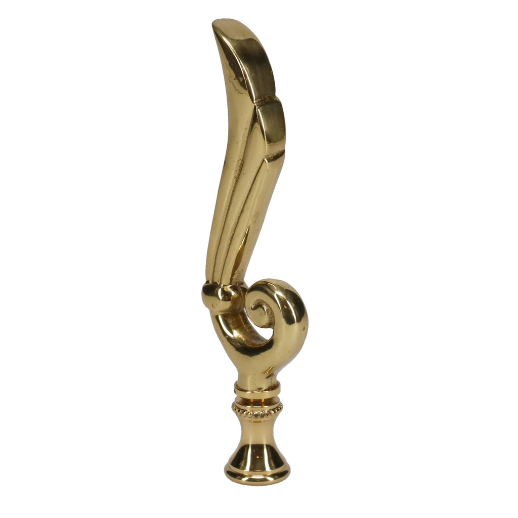 4-1/4" Tall Brass Finial, Victorian Leaf Flourish, 1/4-27F Tap (15208)