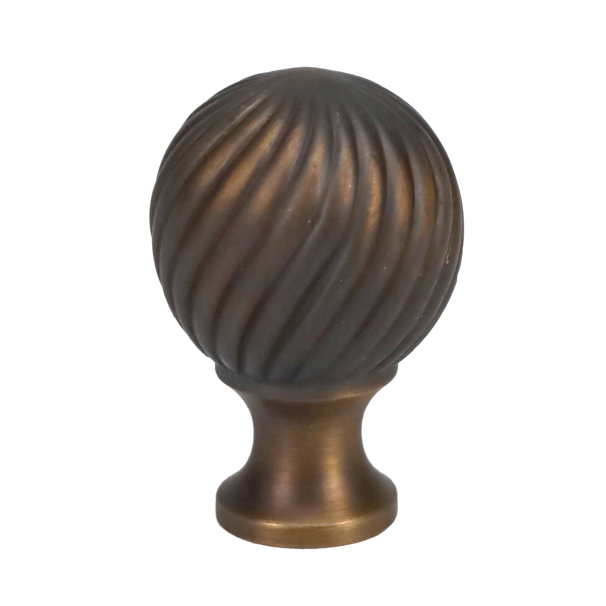 2-1/8" Tall Brass Finial, Spiral Sphere, Bronze Finish, 1/4-27F Tap (15210)