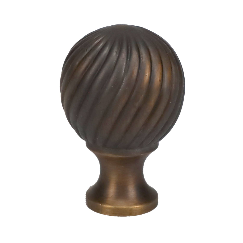 2-1/8" Tall Brass Finial, Spiral Sphere, Bronze Finish, 1/4-27F Tap (15210)