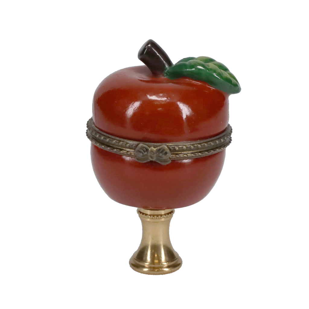 2-5/8" Tall Brass Finial, Red Apple Locket, 1/4-27F Tap (15211)