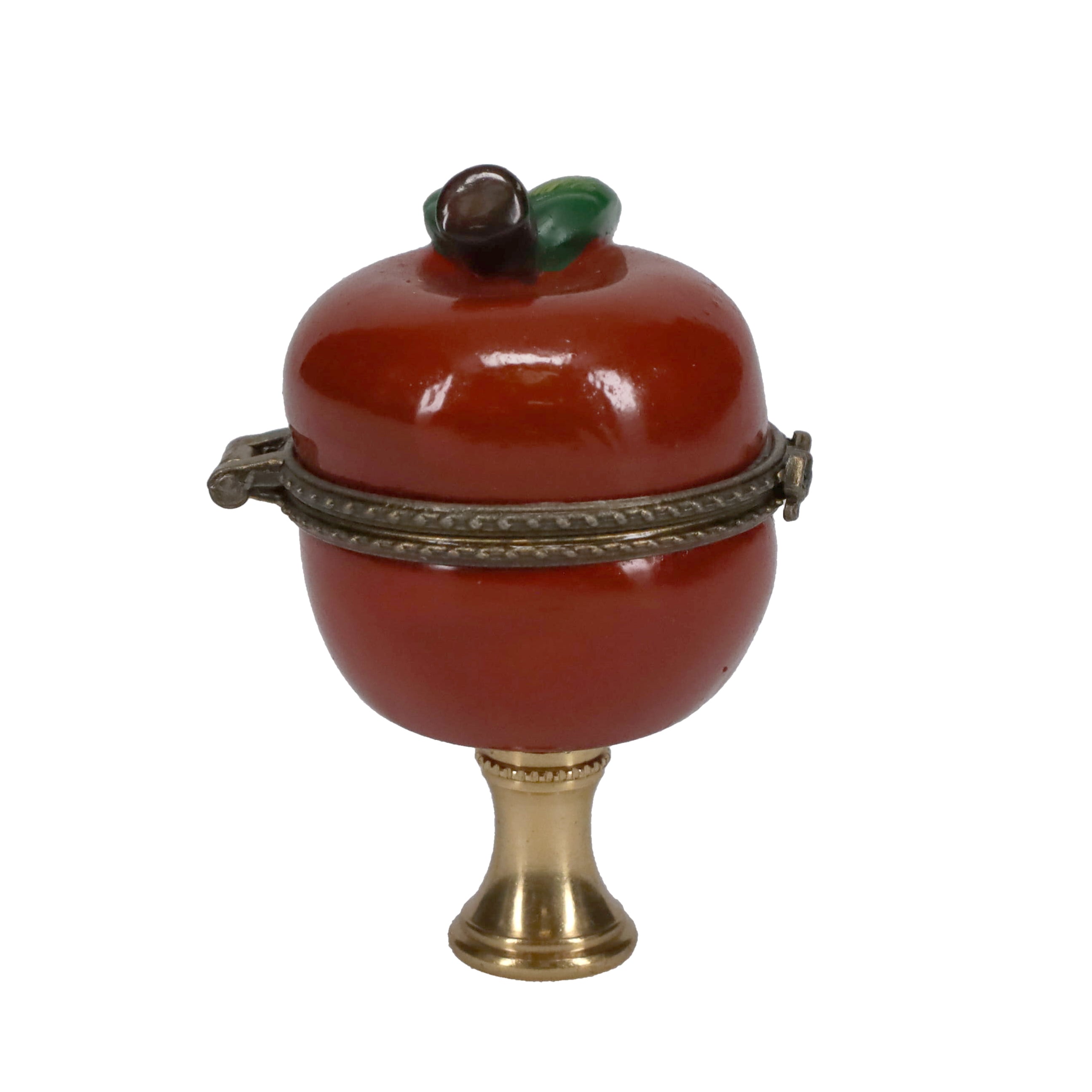 2-5/8" Tall Brass Finial, Red Apple Locket, 1/4-27F Tap (15211)