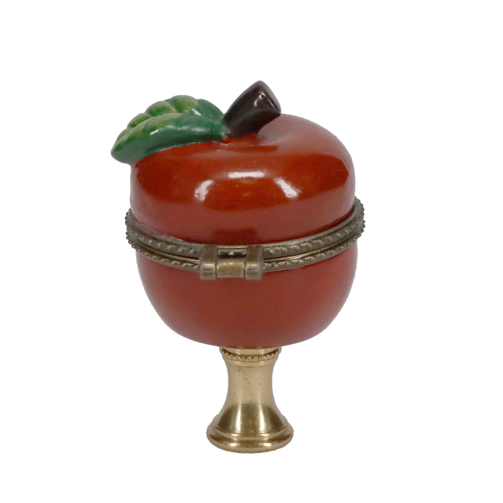2-5/8" Tall Brass Finial, Red Apple Locket, 1/4-27F Tap (15211)