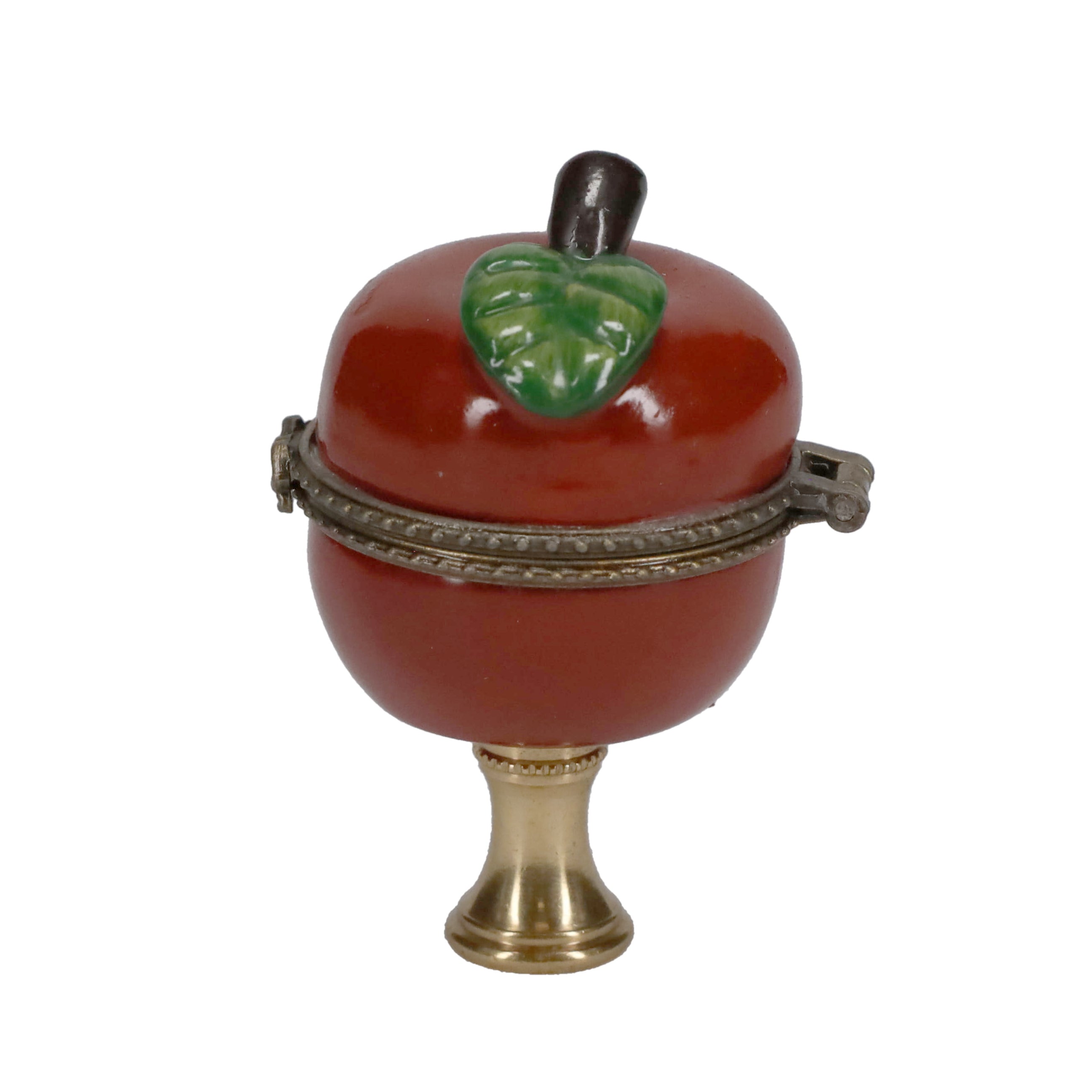 2-5/8" Tall Brass Finial, Red Apple Locket, 1/4-27F Tap (15211)