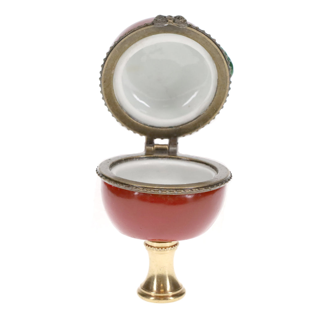 2-5/8" Tall Brass Finial, Red Apple Locket, 1/4-27F Tap (15211)