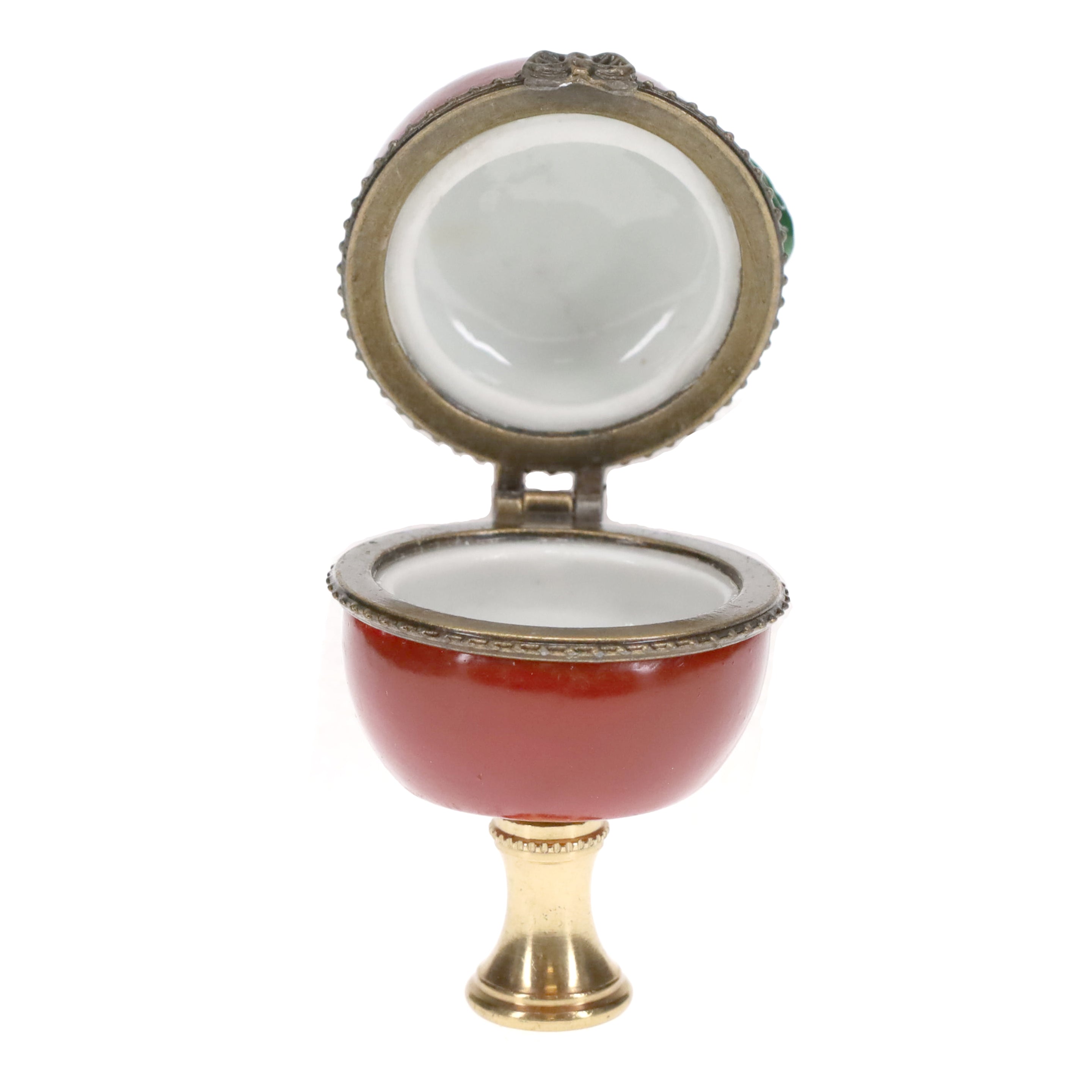 2-5/8" Tall Brass Finial, Red Apple Locket, 1/4-27F Tap (15211)