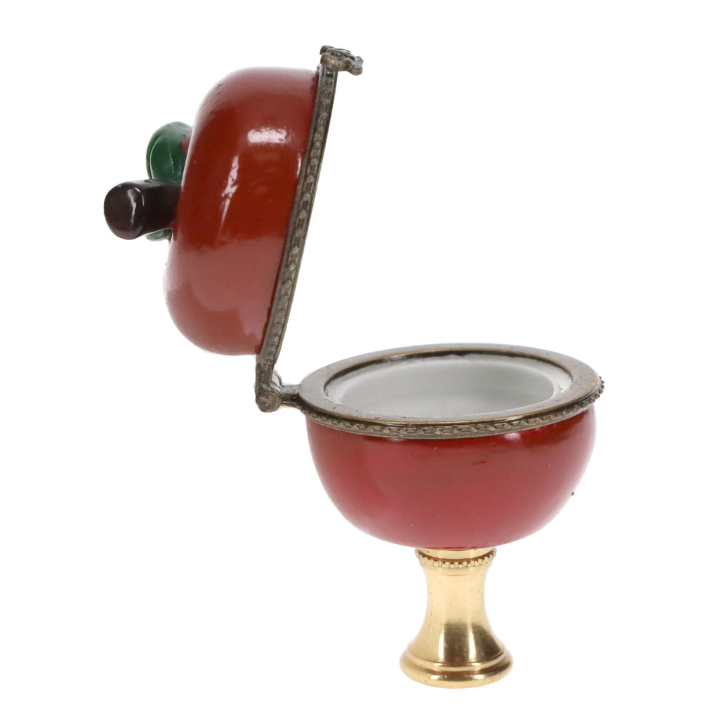 2-5/8" Tall Brass Finial, Red Apple Locket, 1/4-27F Tap (15211)
