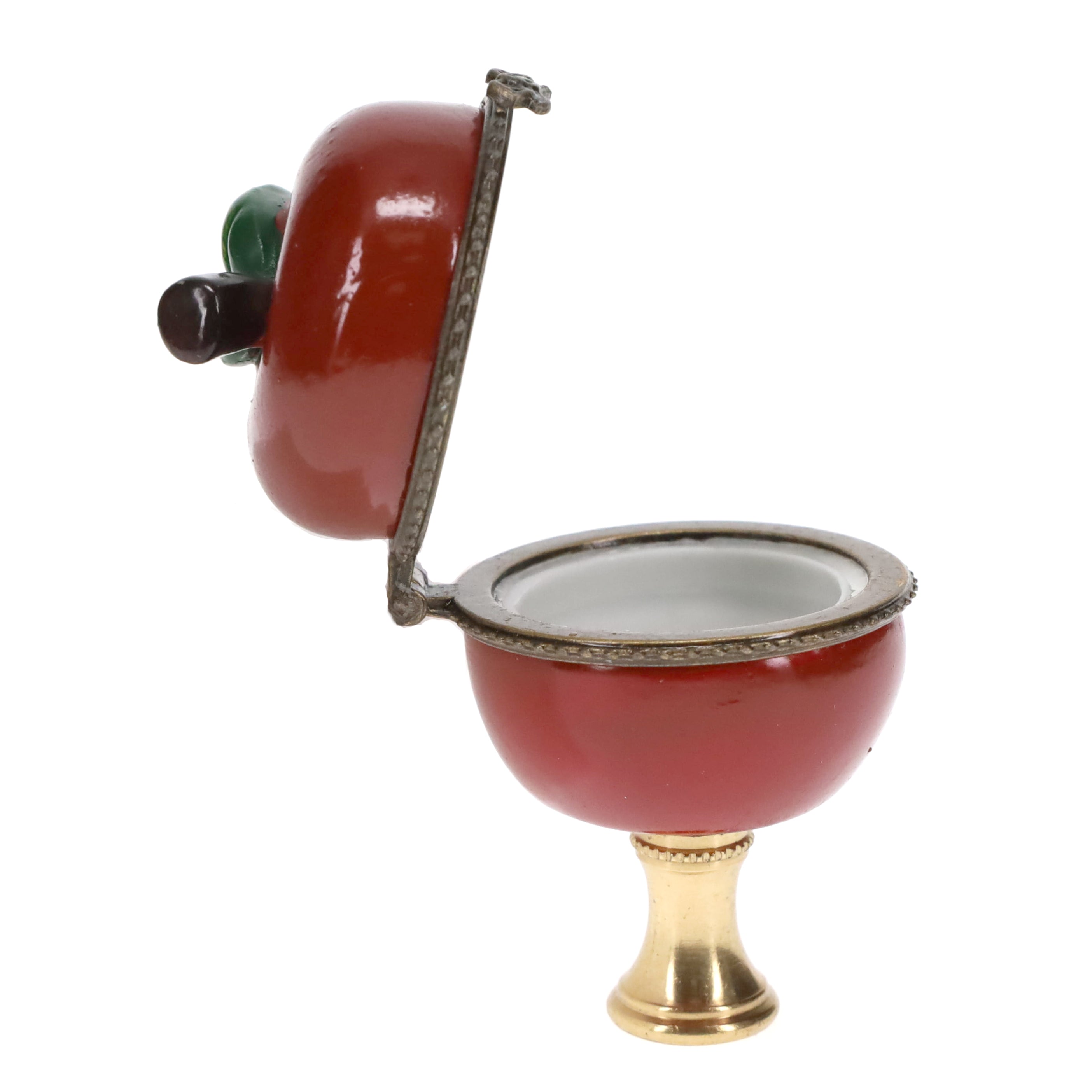 2-5/8" Tall Brass Finial, Red Apple Locket, 1/4-27F Tap (15211)