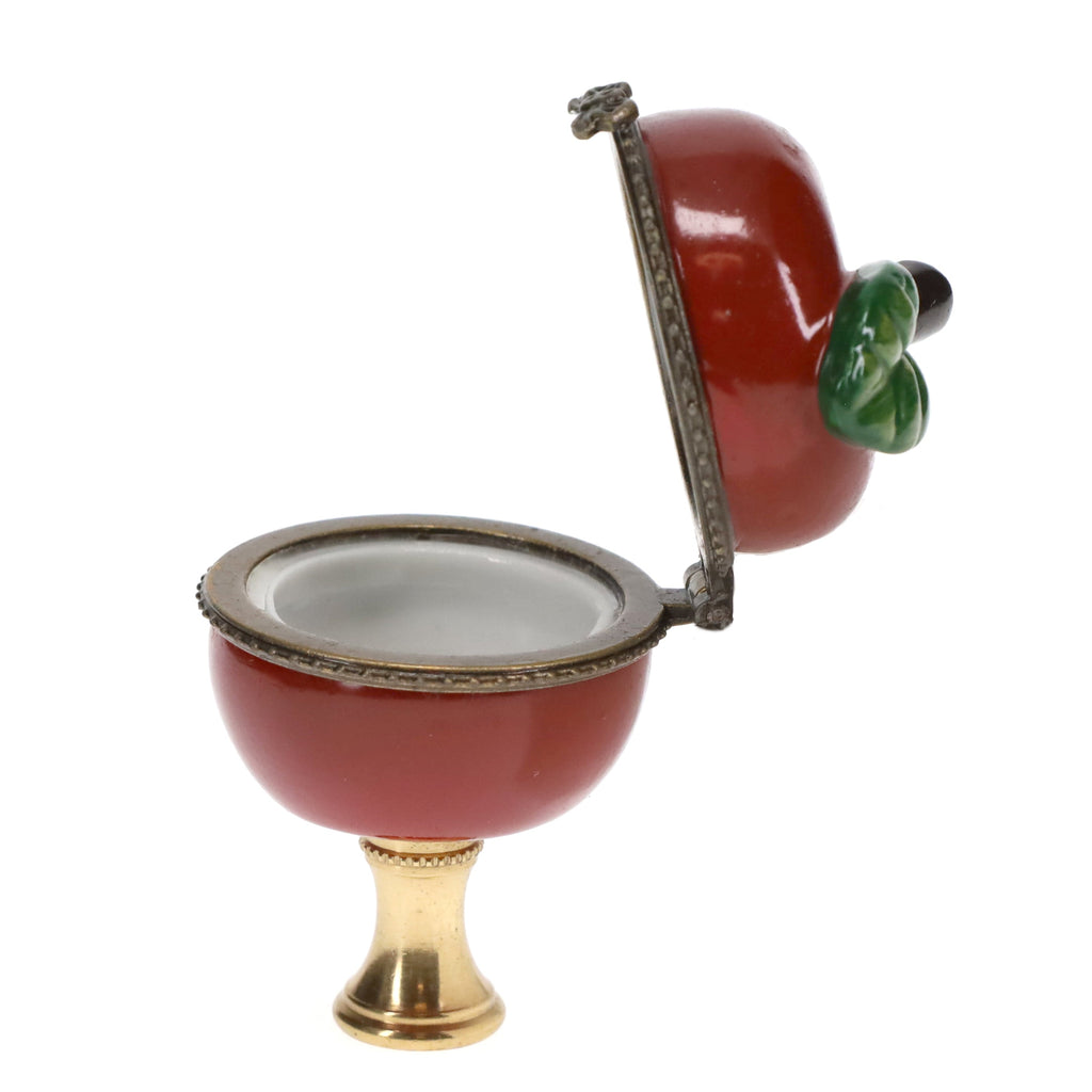 2-5/8" Tall Brass Finial, Red Apple Locket, 1/4-27F Tap (15211)