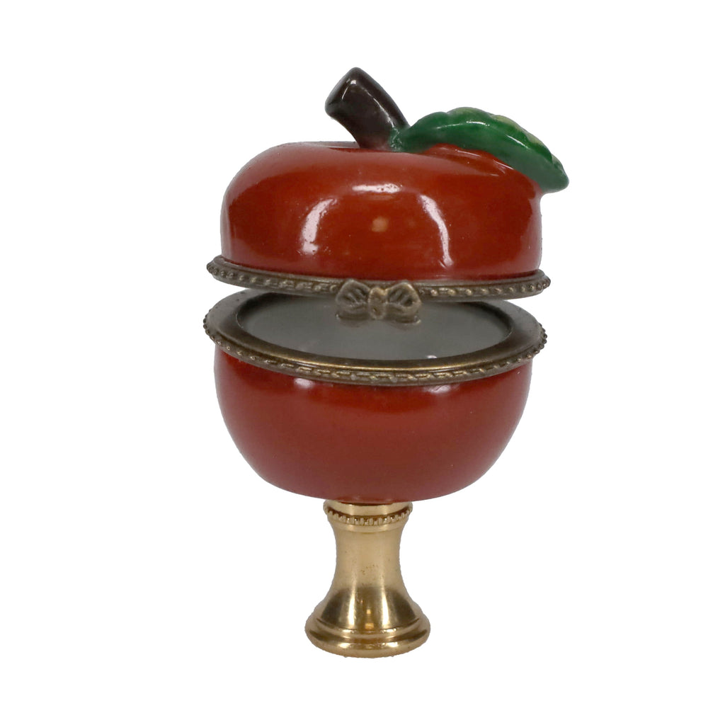2-5/8" Tall Brass Finial, Red Apple Locket, 1/4-27F Tap (15211)