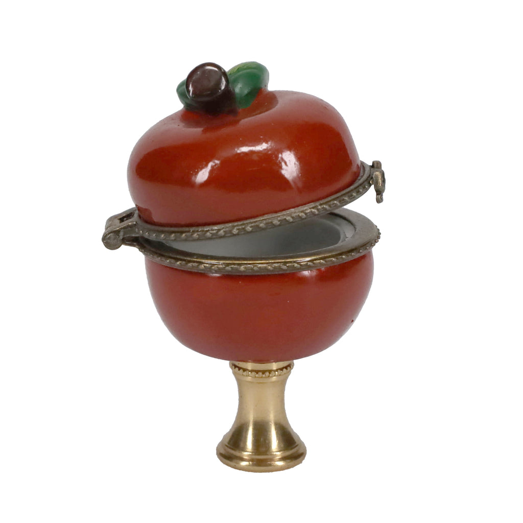 2-5/8" Tall Brass Finial, Red Apple Locket, 1/4-27F Tap (15211)