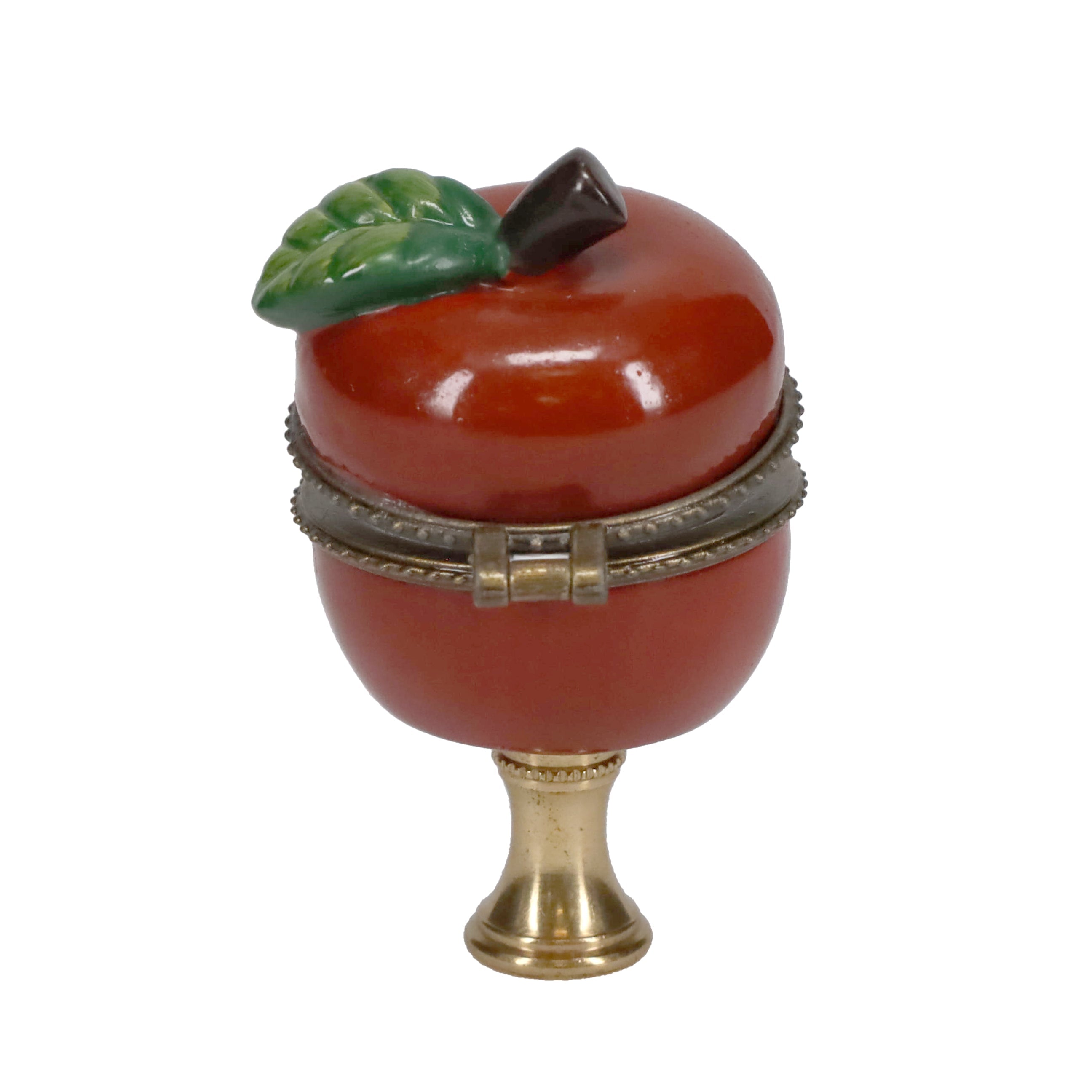 2-5/8" Tall Brass Finial, Red Apple Locket, 1/4-27F Tap (15211)