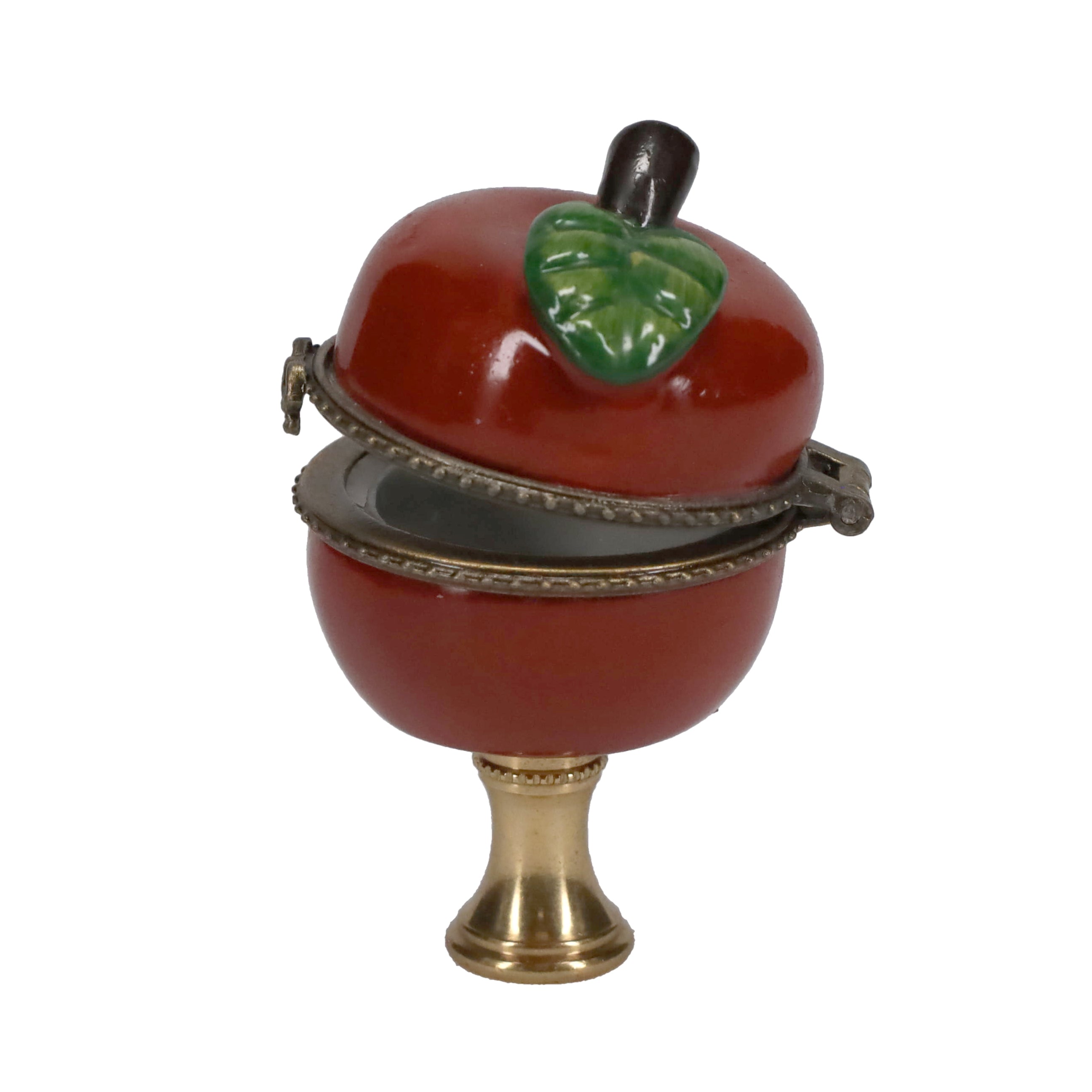 2-5/8" Tall Brass Finial, Red Apple Locket, 1/4-27F Tap (15211)