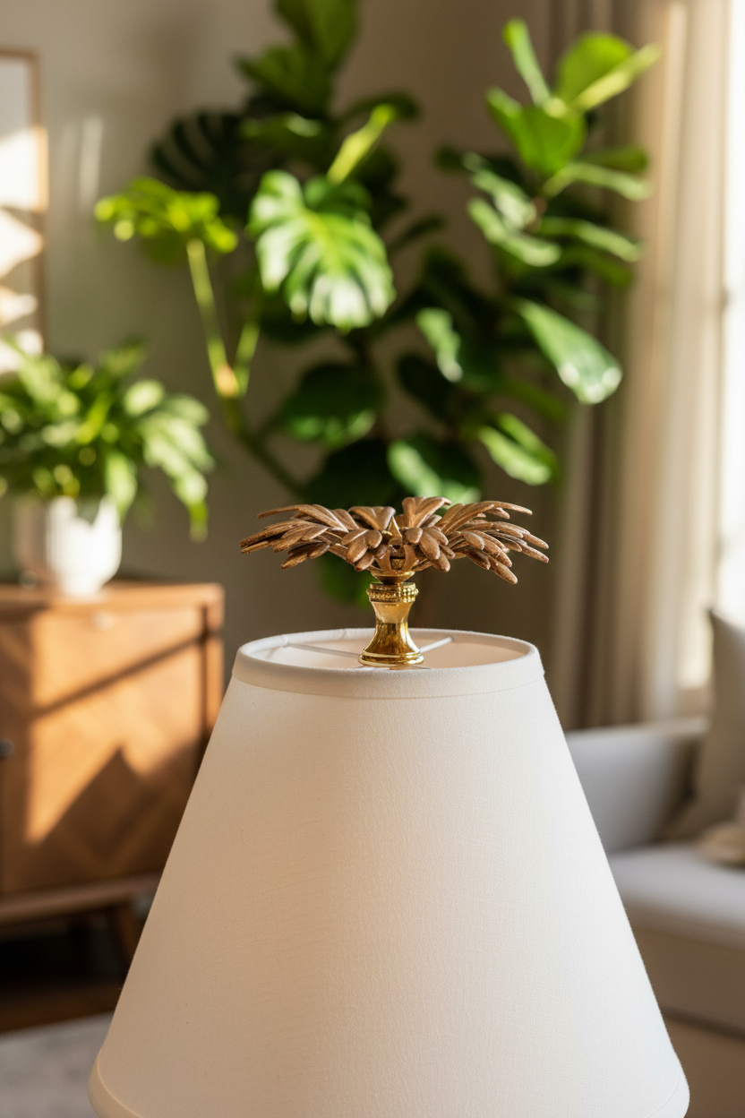 1-3/8" Tall Brass Finial, 3" Diam. Gold Flower Petal Bloom, 1/4-27F Tap (15213)