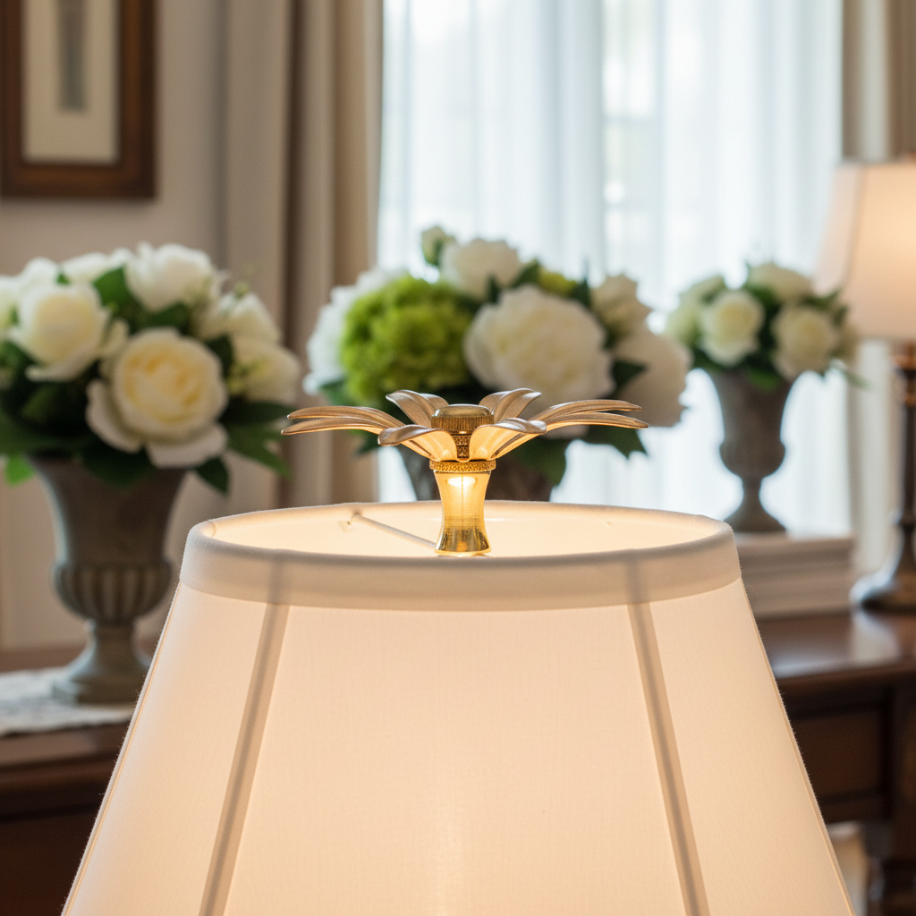 1-1/4" Tall Brass Finial, 3-1/4" Diam. Gold Flower Petal Bloom, 1/4-27F Tap (15214)