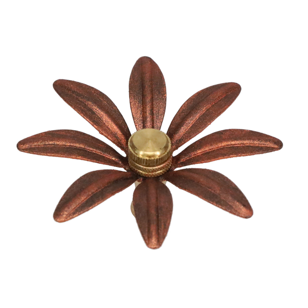 1-1/4" Tall Brass Finial, 3-1/4" Diam. Rust Color Flower Petal Bloom, 1/4-27F Tap (15214R)