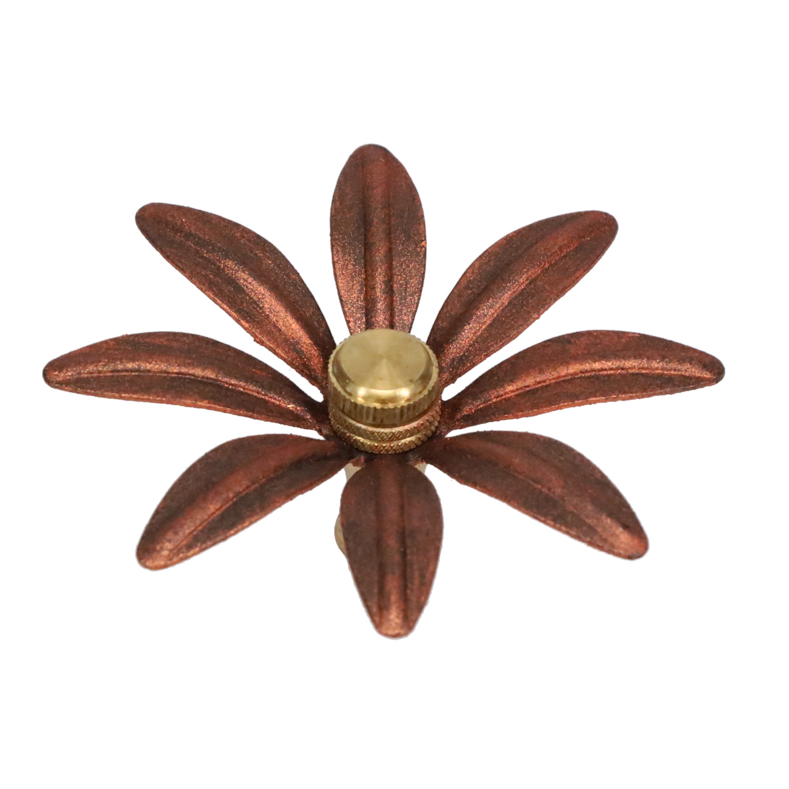 1-1/4" Tall Brass Finial, 3-1/4" Diam. Rust Color Flower Petal Bloom, 1/4-27F Tap (15214R)