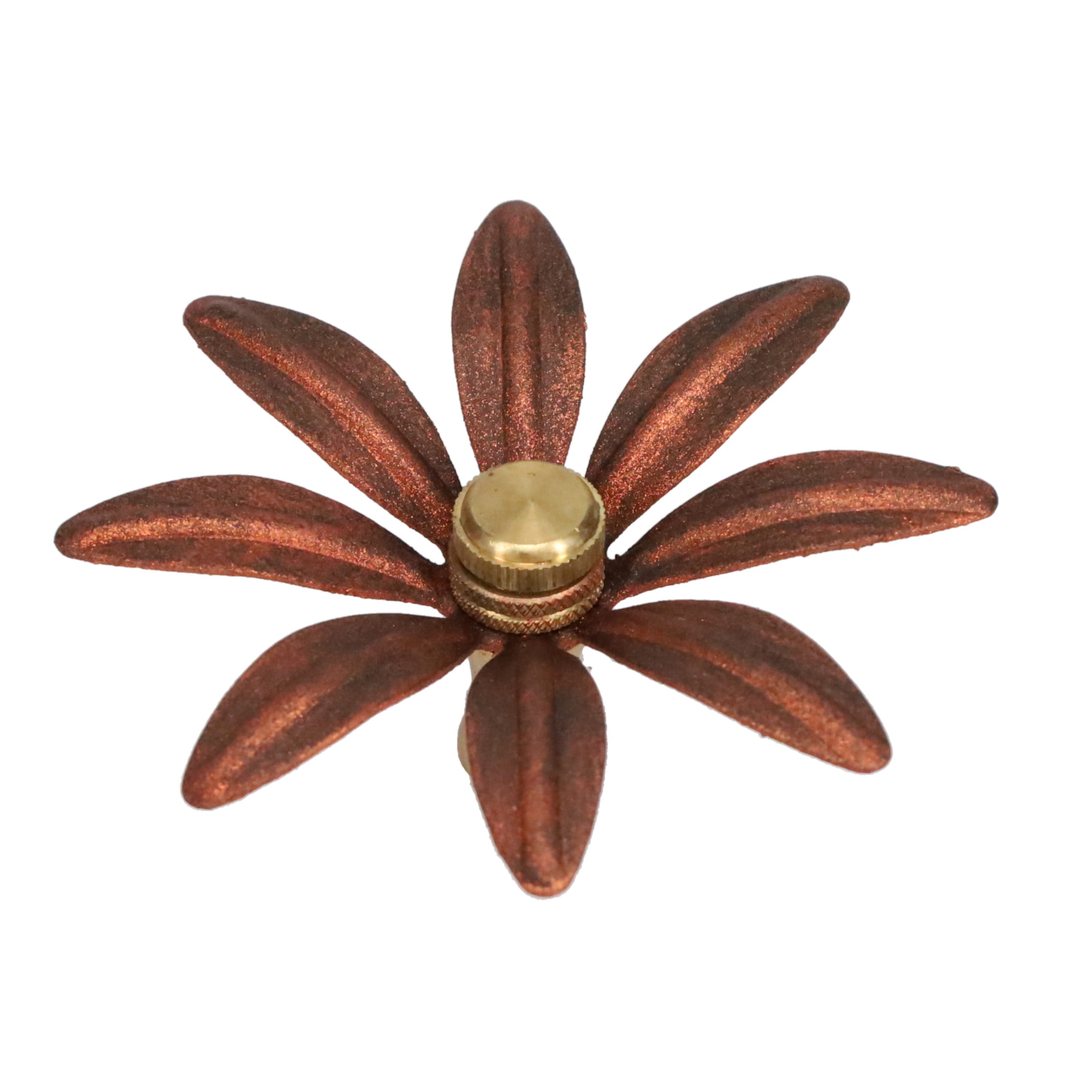 1-1/4" Tall Brass Finial, 3-1/4" Diam. Rust Color Flower Petal Bloom, 1/4-27F Tap (15214R)