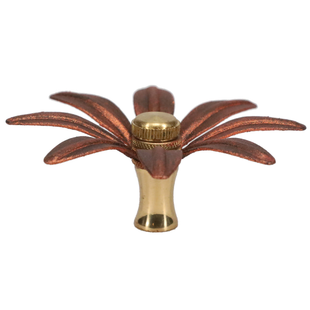 1-1/4" Tall Brass Finial, 3-1/4" Diam. Rust Color Flower Petal Bloom, 1/4-27F Tap (15214R)