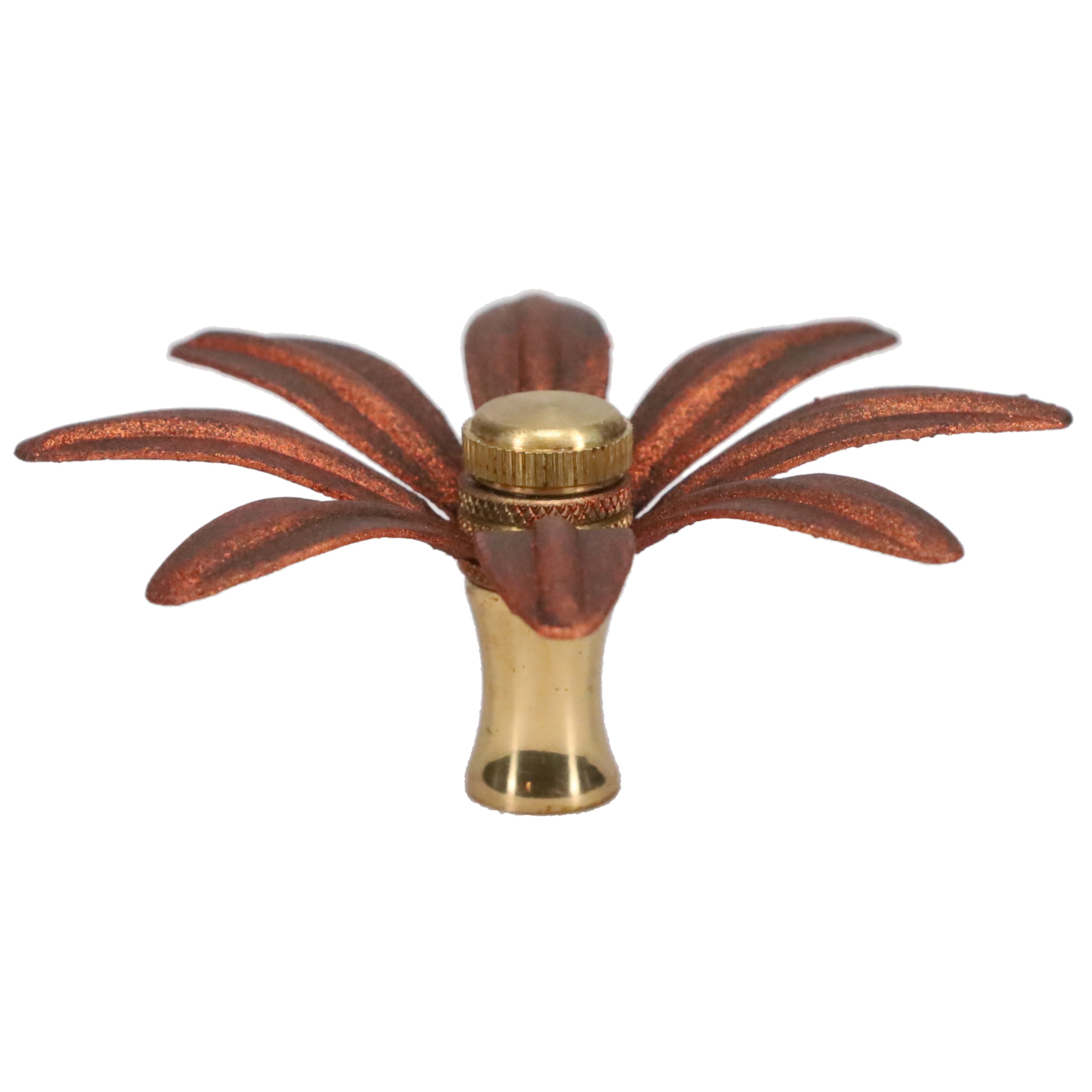 1-1/4" Tall Brass Finial, 3-1/4" Diam. Rust Color Flower Petal Bloom, 1/4-27F Tap (15214R)