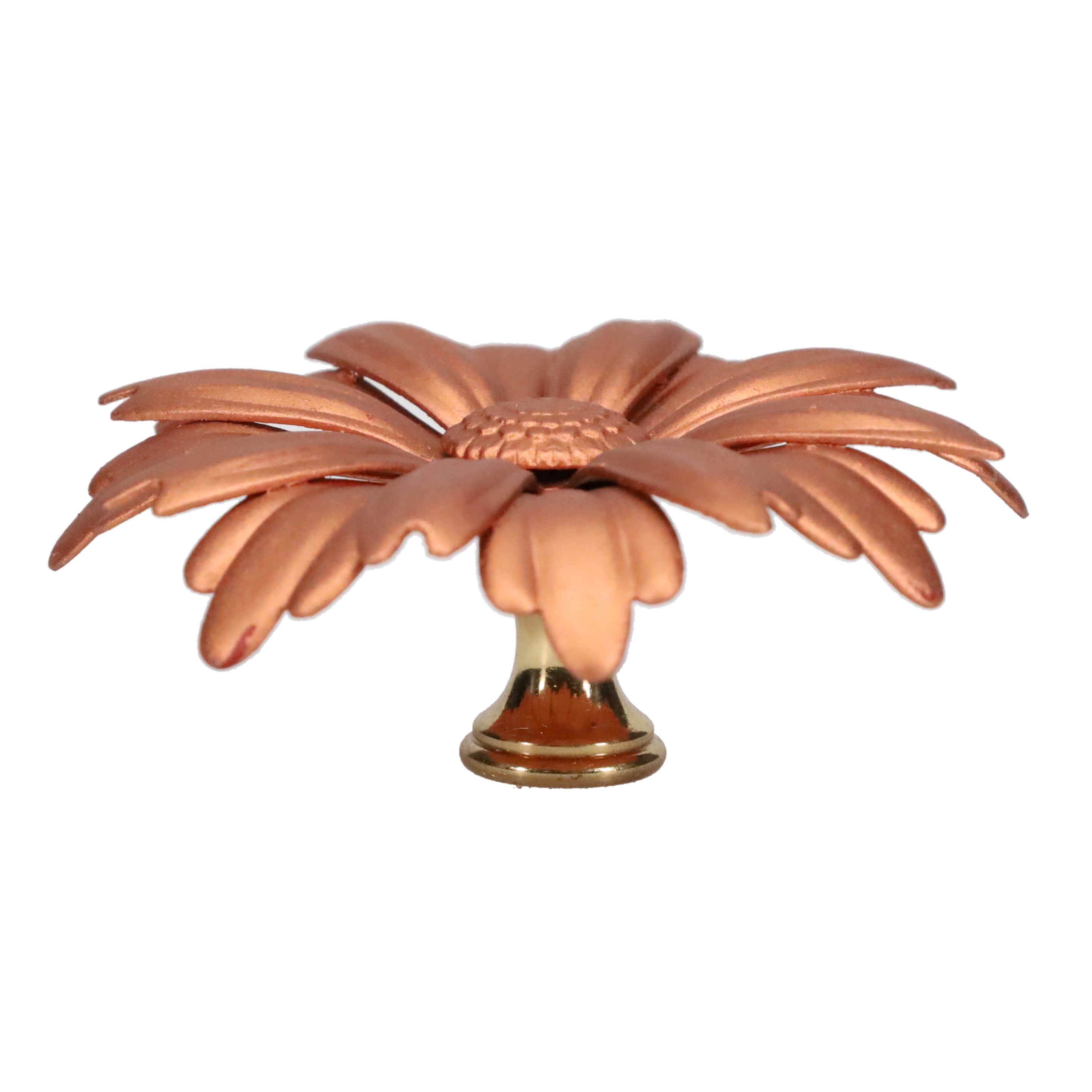 1-1/8" Tall Brass Finial, 2-7/8" Diam. Antique Gold Flower Petal Bloom, 1/4-27F Tap (15215AG)