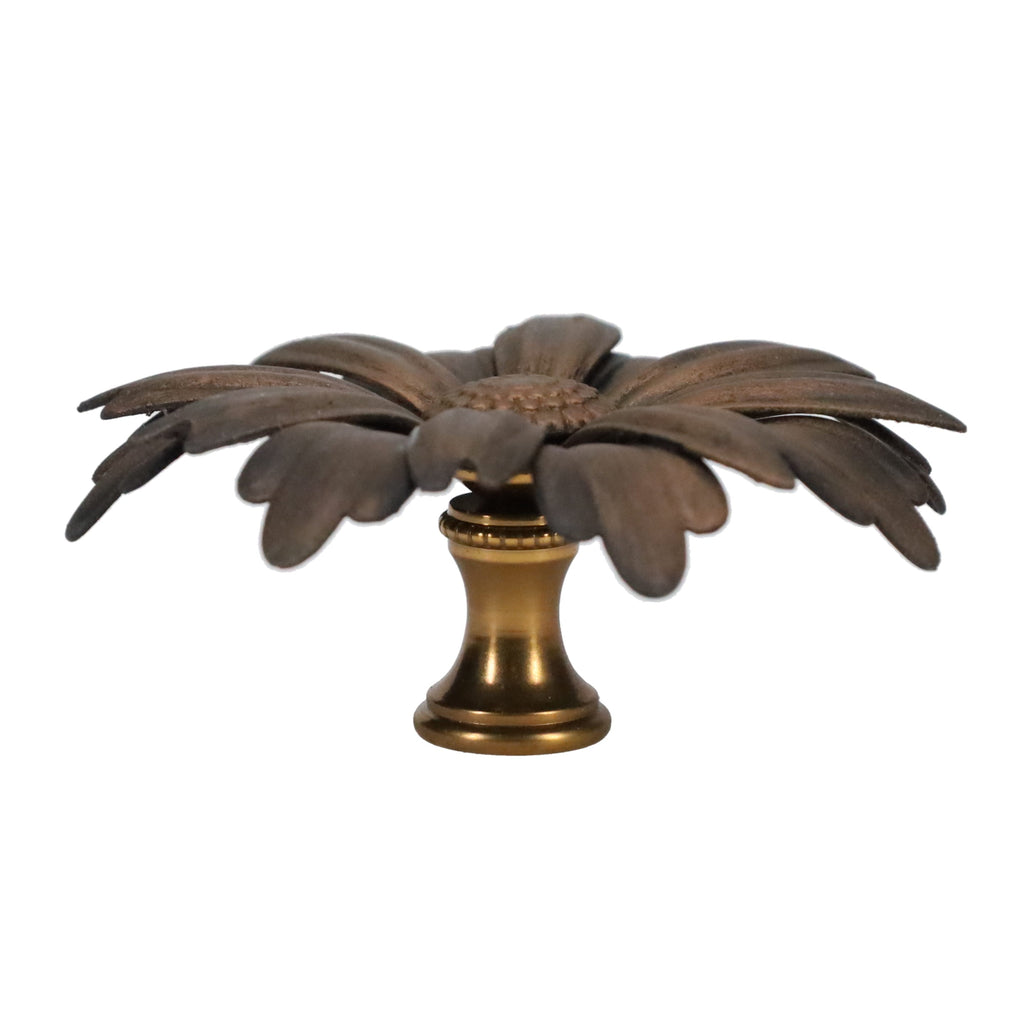 1-1/8" Tall Brass Finial, 2-7/8" Diam. Black Gold Flower Petal Bloom, 1/4-27F Tap (15215BG)