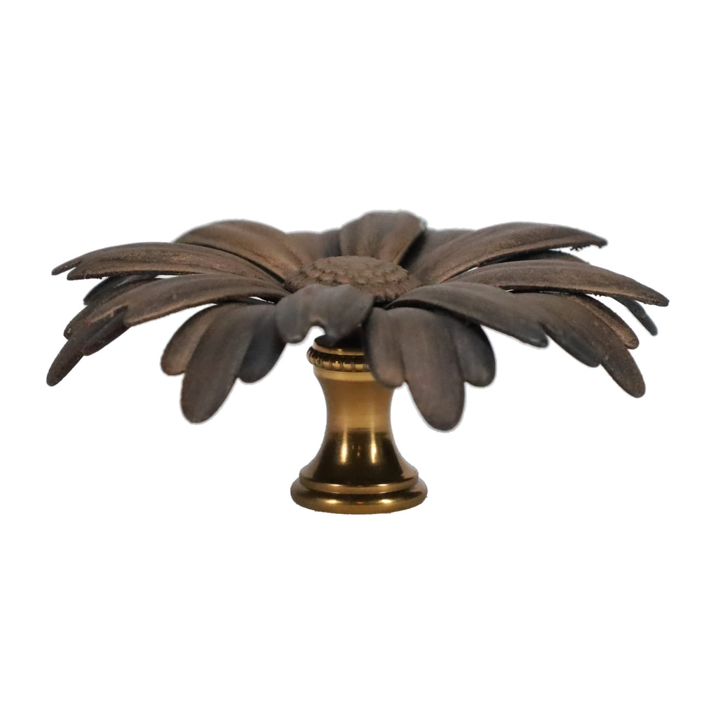 1-1/8" Tall Brass Finial, 2-7/8" Diam. Black Gold Flower Petal Bloom, 1/4-27F Tap (15215BG)