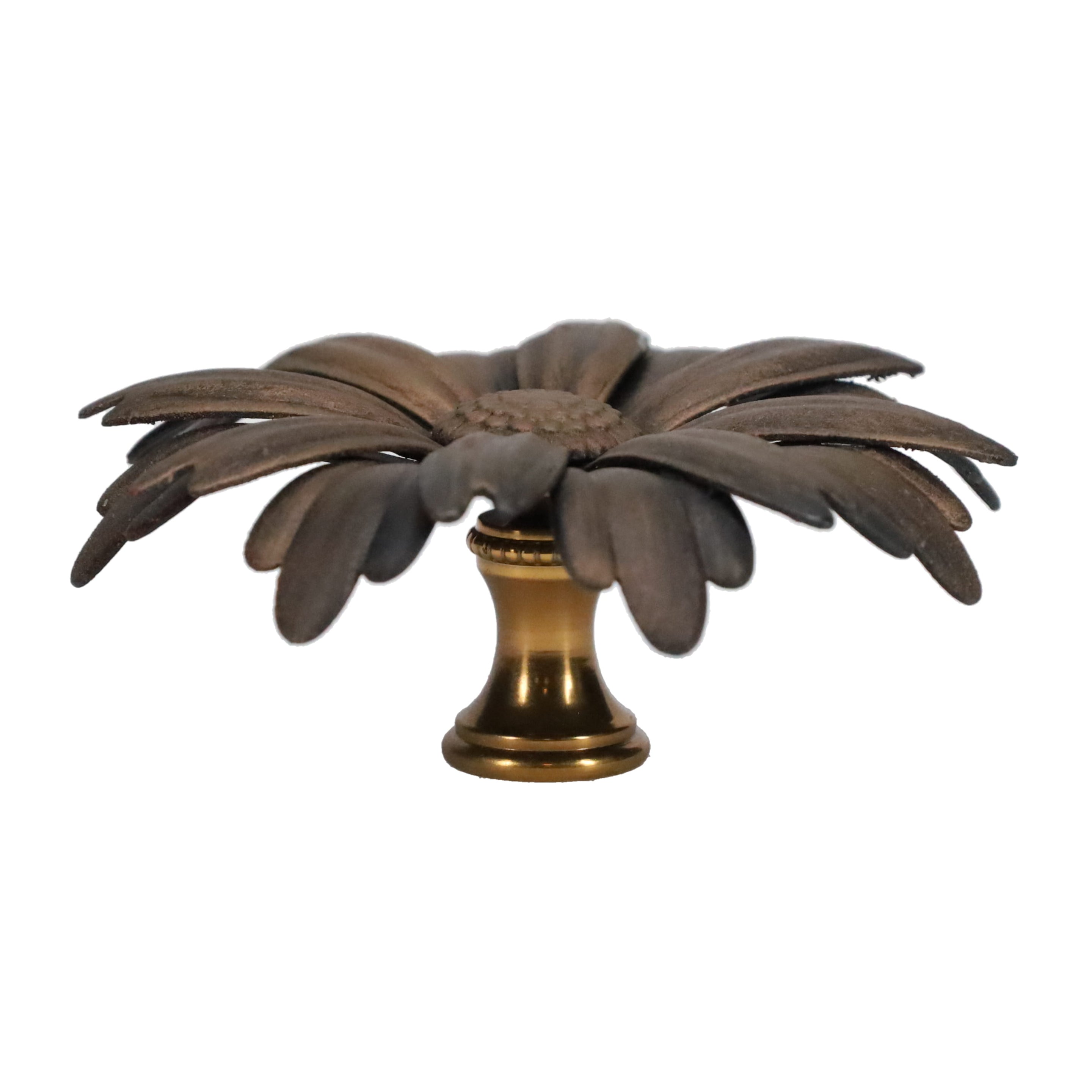 1-1/8" Tall Brass Finial, 2-7/8" Diam. Black Gold Flower Petal Bloom, 1/4-27F Tap (15215BG)