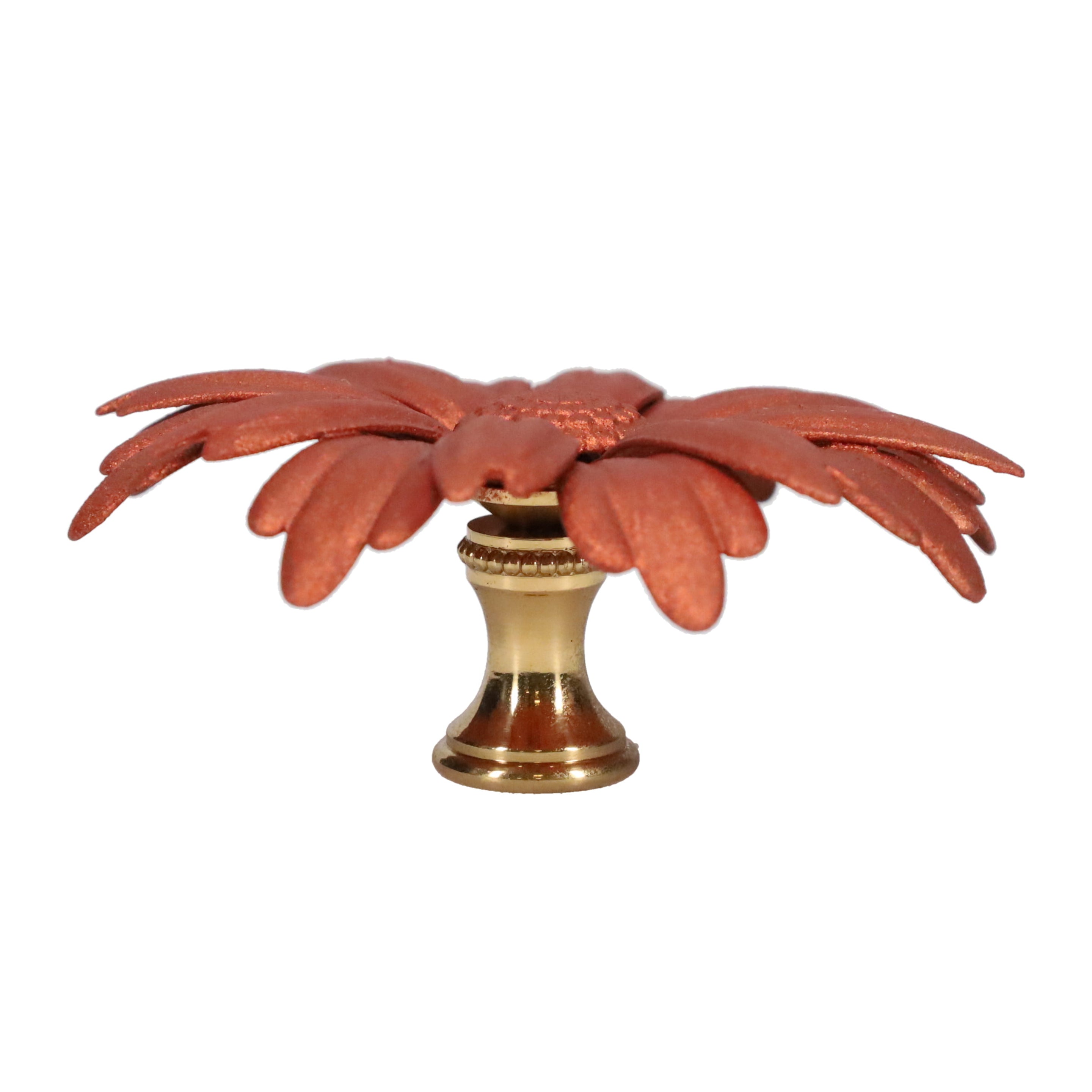 1-1/8" Tall Brass Finial, 2-7/8" Diam. Rust Color Flower Petal Bloom, 1/4-27F Tap (15215R)