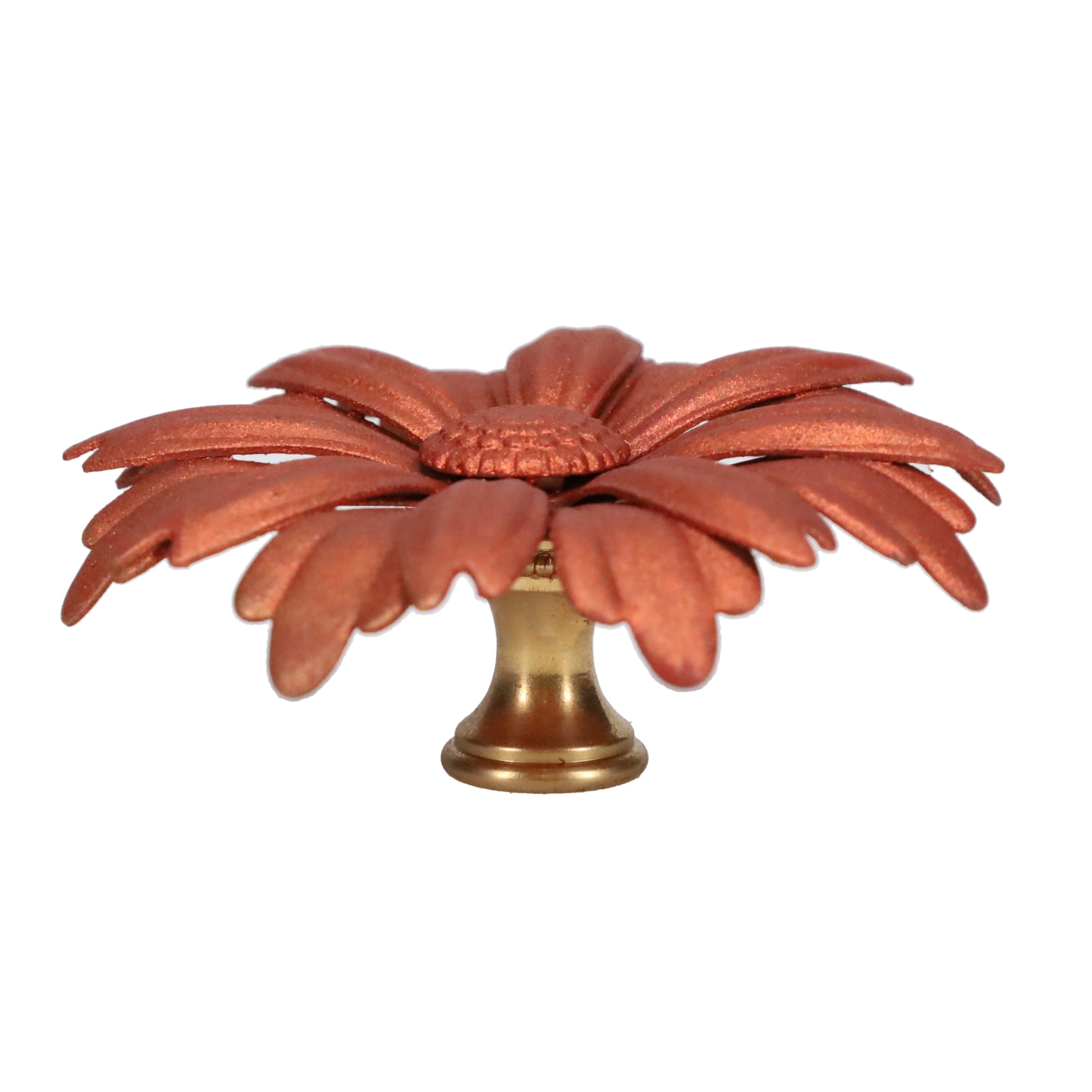 1-1/8" Tall Brass Finial, 2-7/8" Diam. Rust Color Flower Petal Bloom, 1/4-27F Tap (15215R)