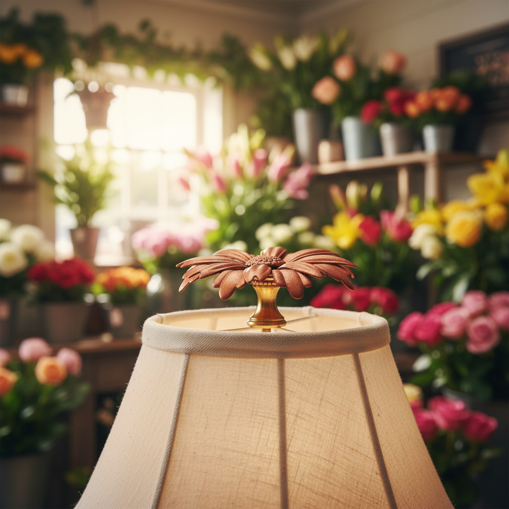 1-1/8" Tall Brass Finial, 2-7/8" Diam. Rust Color Flower Petal Bloom, 1/4-27F Tap (15215R)