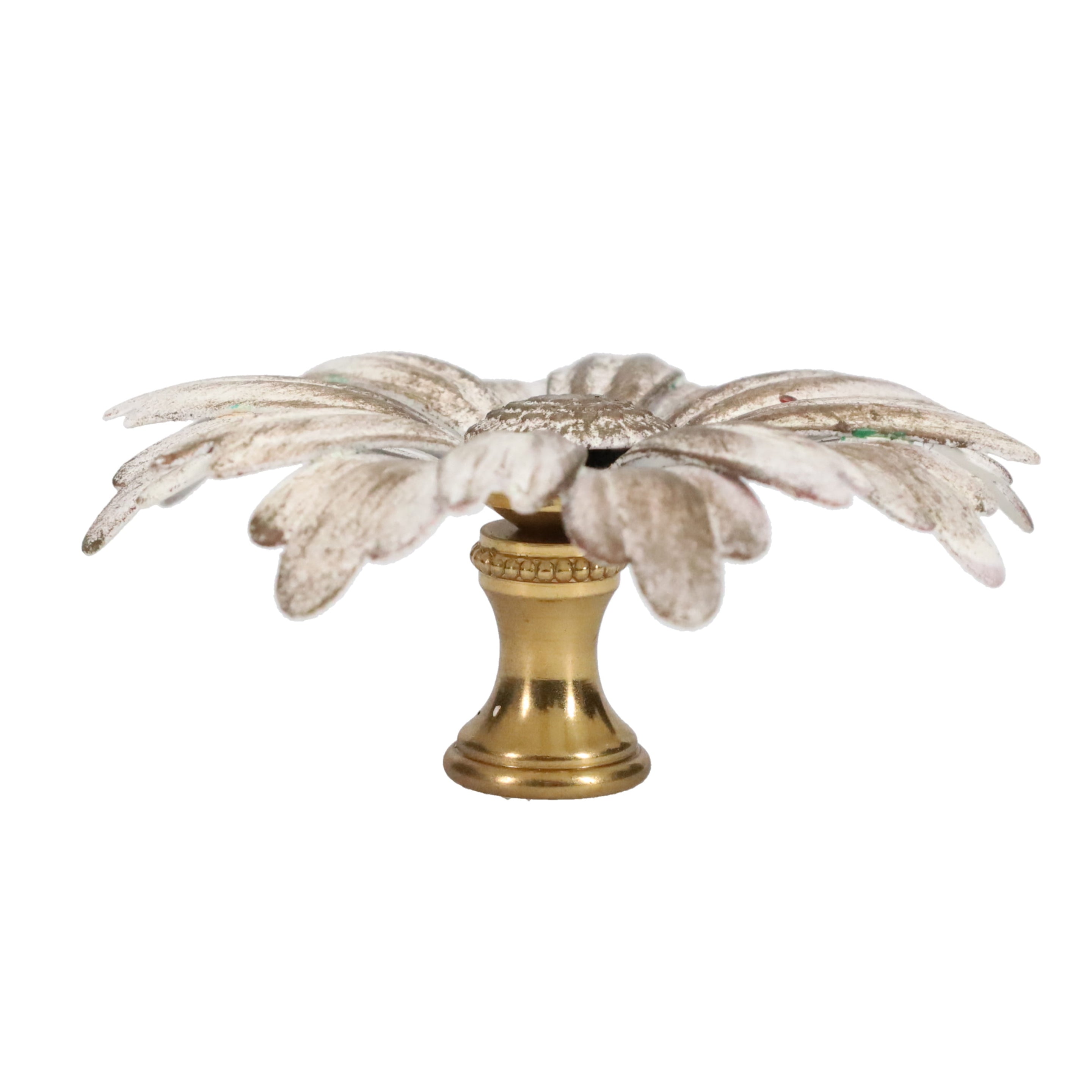 1-1/8" Tall Brass Finial, 2-7/8" Diam. White Gold Flower Petal Bloom, 1/4-27F Tap (15215WHG)