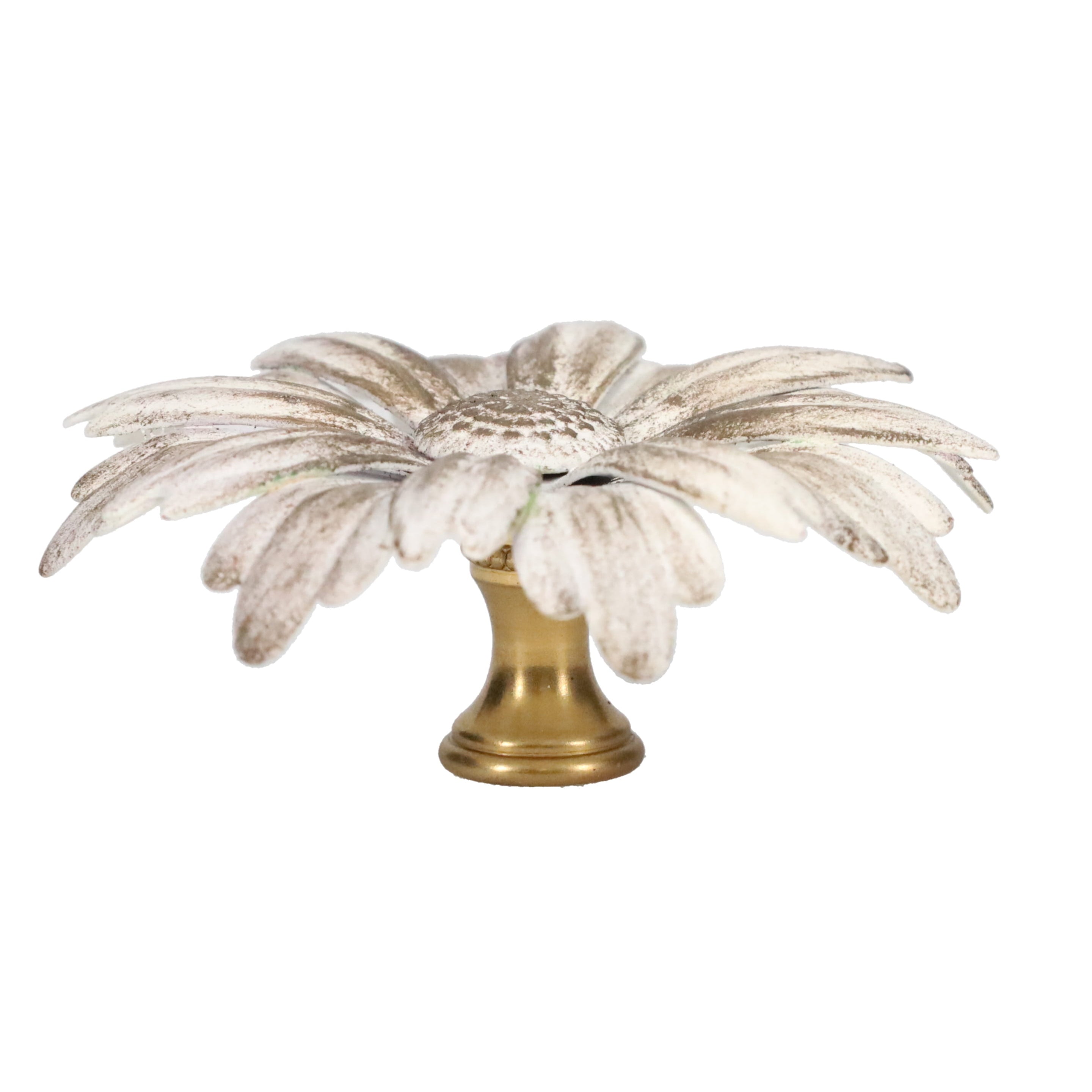 1-1/8" Tall Brass Finial, 2-7/8" Diam. White Gold Flower Petal Bloom, 1/4-27F Tap (15215WHG)