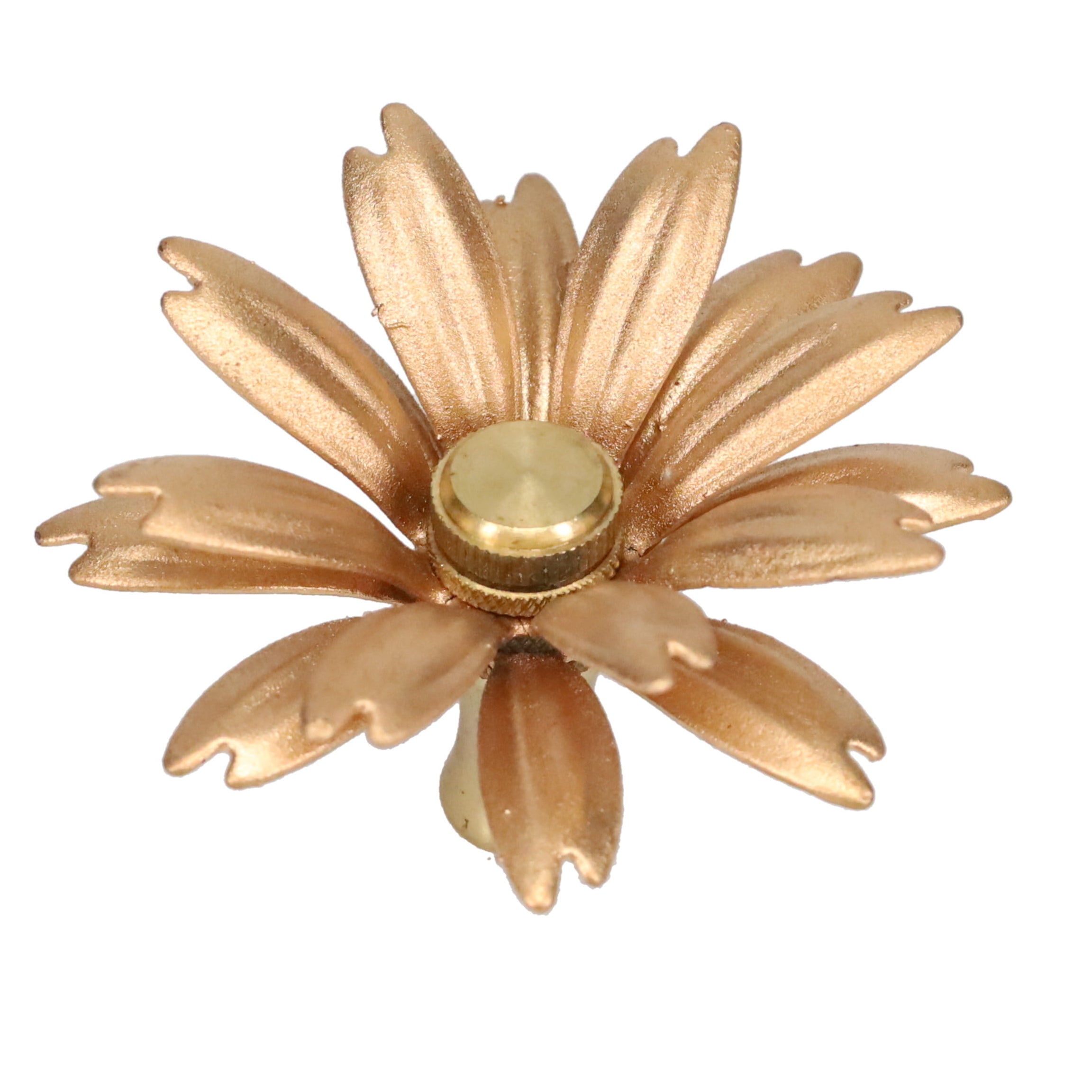 1-1/2" Tall Brass Finial, 2-3/4" Diam. Gold Flower Petal Bloom, 1/4-27F Tap (15216)