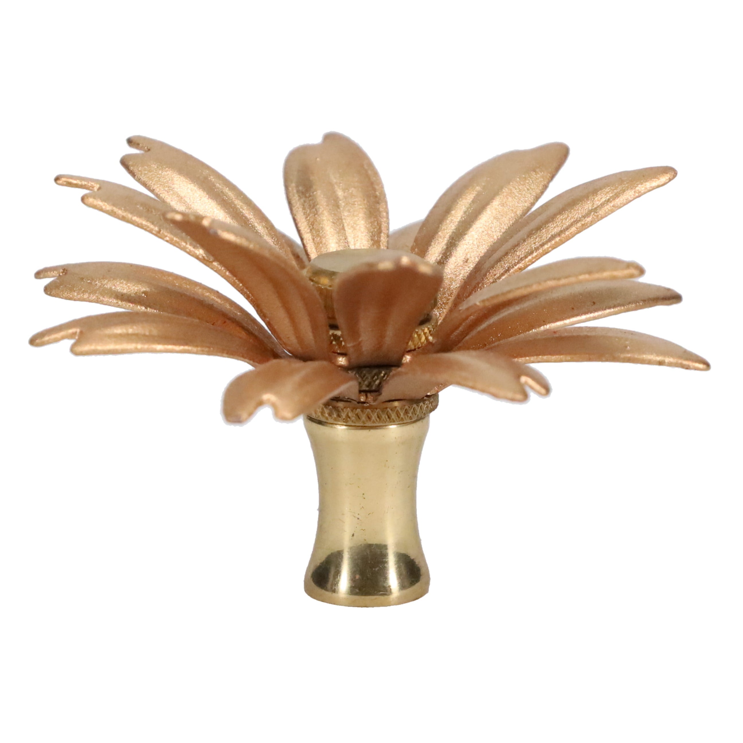 1-1/2" Tall Brass Finial, 2-3/4" Diam. Gold Flower Petal Bloom, 1/4-27F Tap (15216)