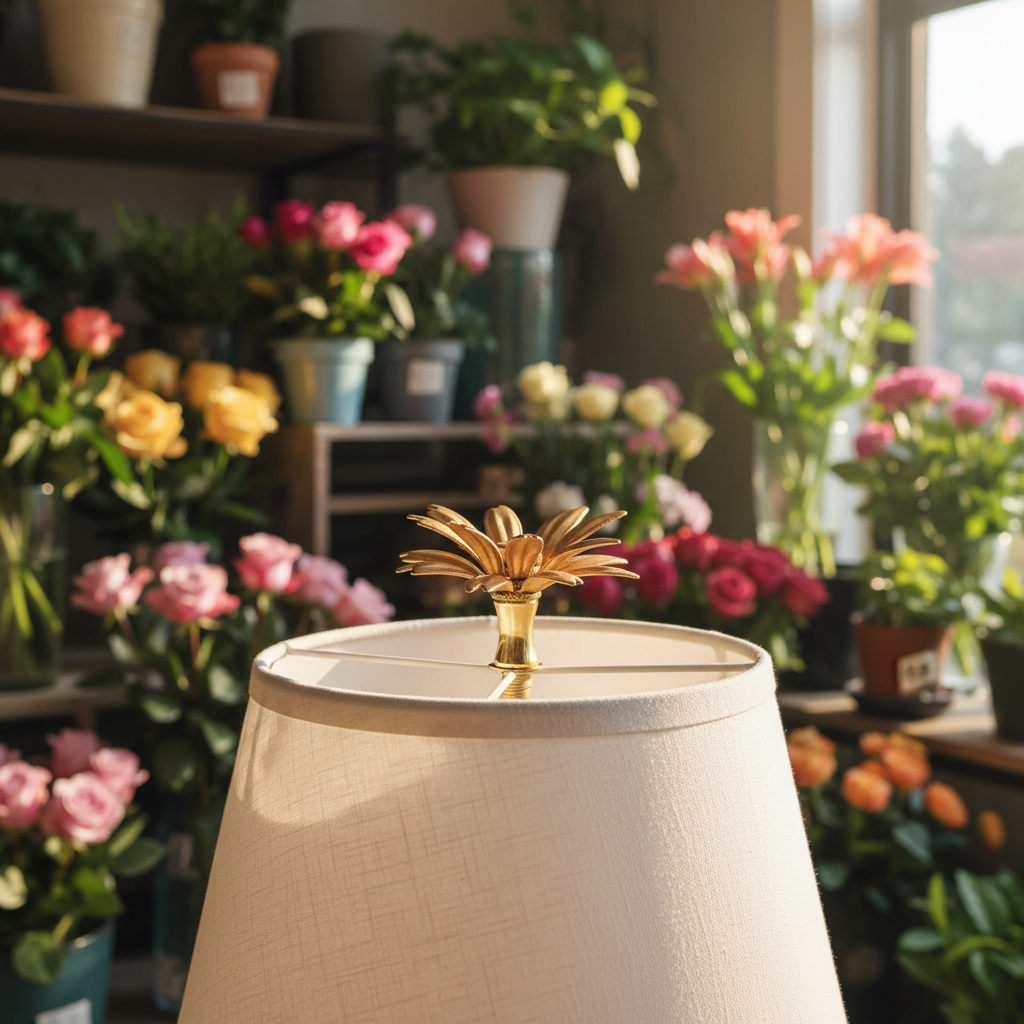 1-1/2" Tall Brass Finial, 2-3/4" Diam. Gold Flower Petal Bloom, 1/4-27F Tap (15216)