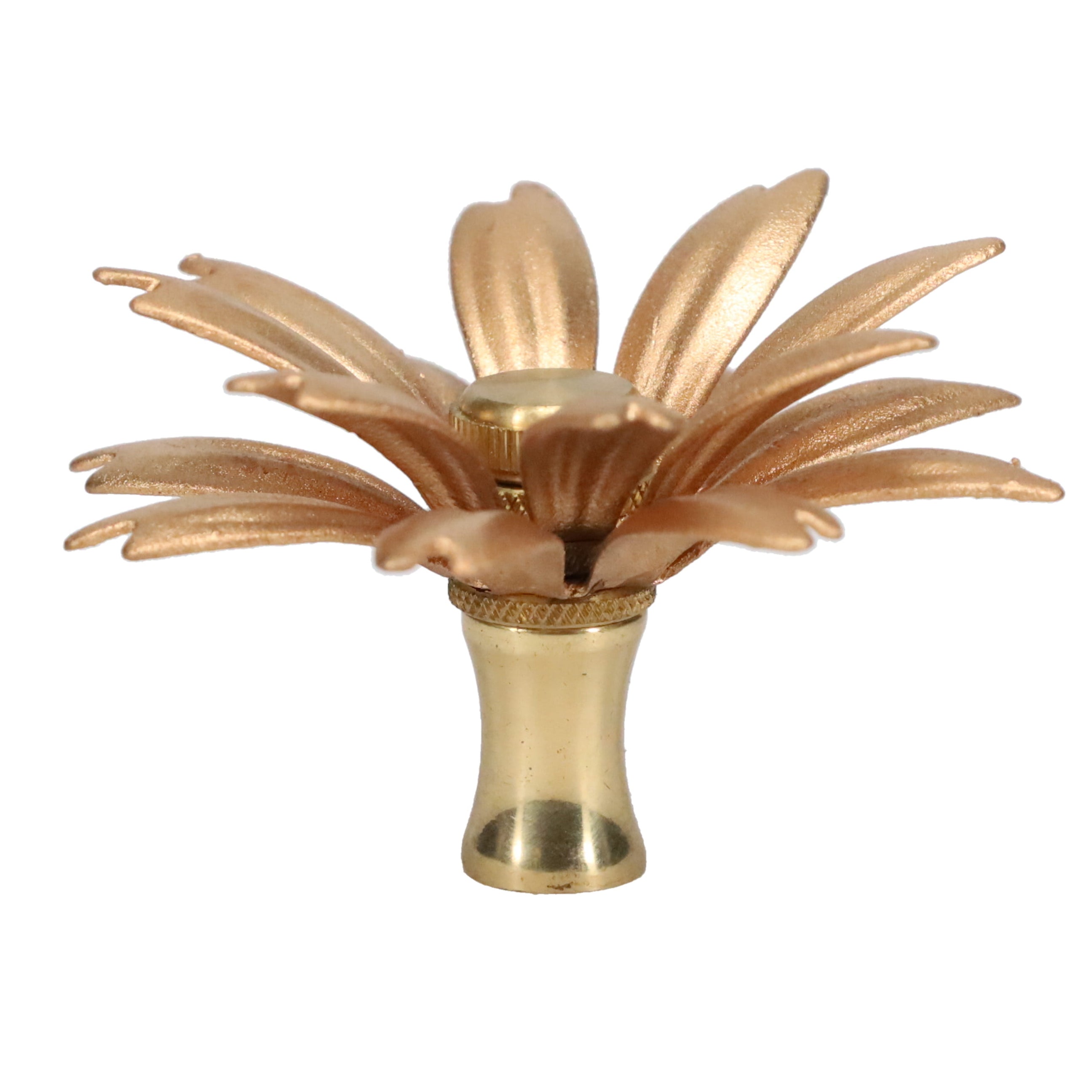 1-1/2" Tall Brass Finial, 2-3/4" Diam. Gold Flower Petal Bloom, 1/4-27F Tap (15216)