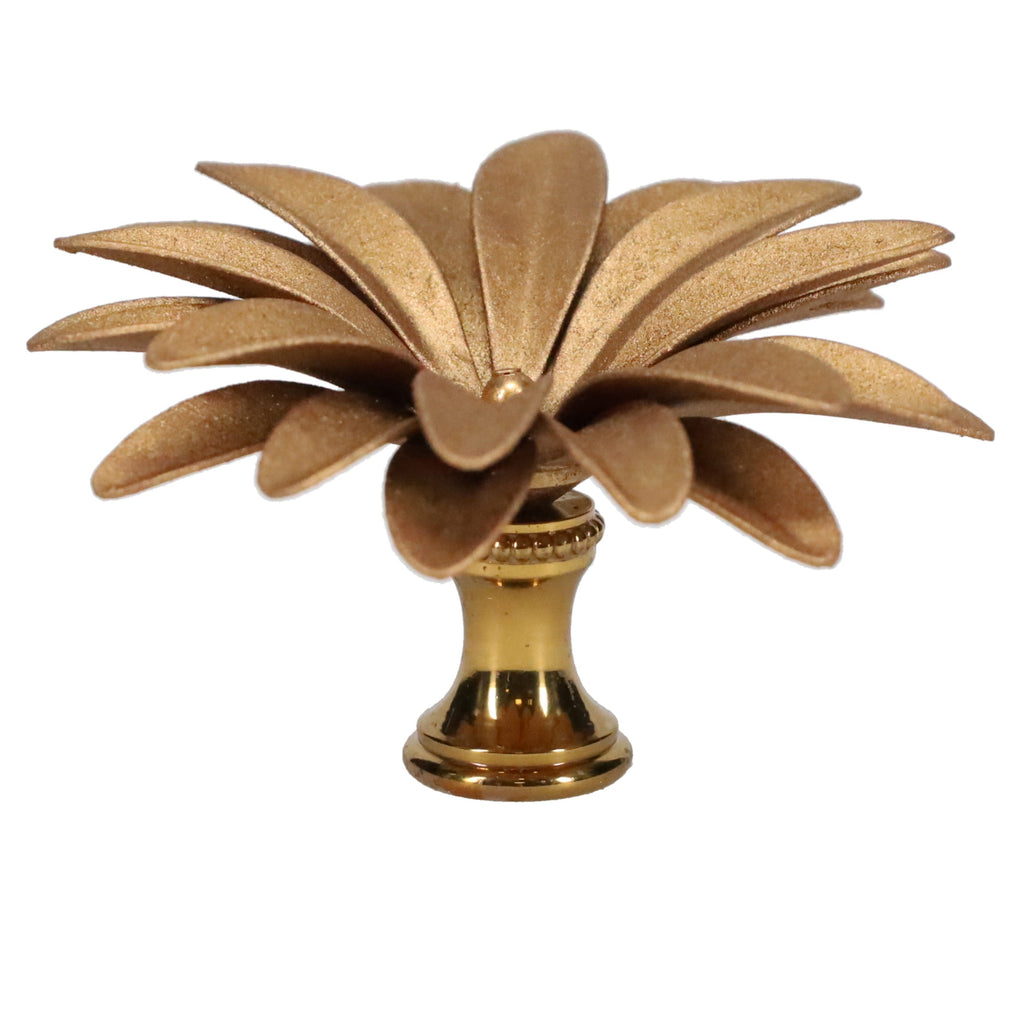 1-1/2" Tall Brass Finial, 2-1/2" Diam. Gold Flower Petal Bloom, 1/4-27F Tap (15217G)