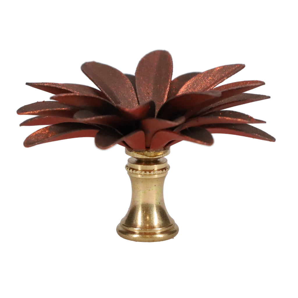 1-1/2" Tall Brass Finial, 2-1/2" Diam. Copper Flower Petal Bloom, 1/4-27F Tap (15217MC)