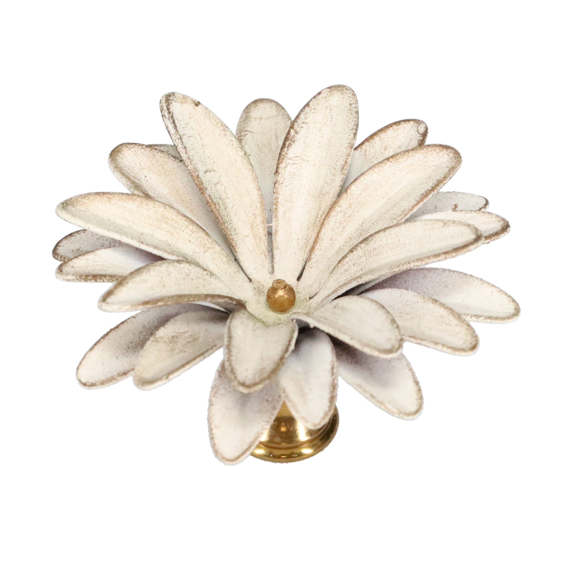 1-1/2" Tall Brass Finial, 2-1/2" Diam. White Gold Flower Petal Bloom, 1/4-27F Tap (15217WHG)