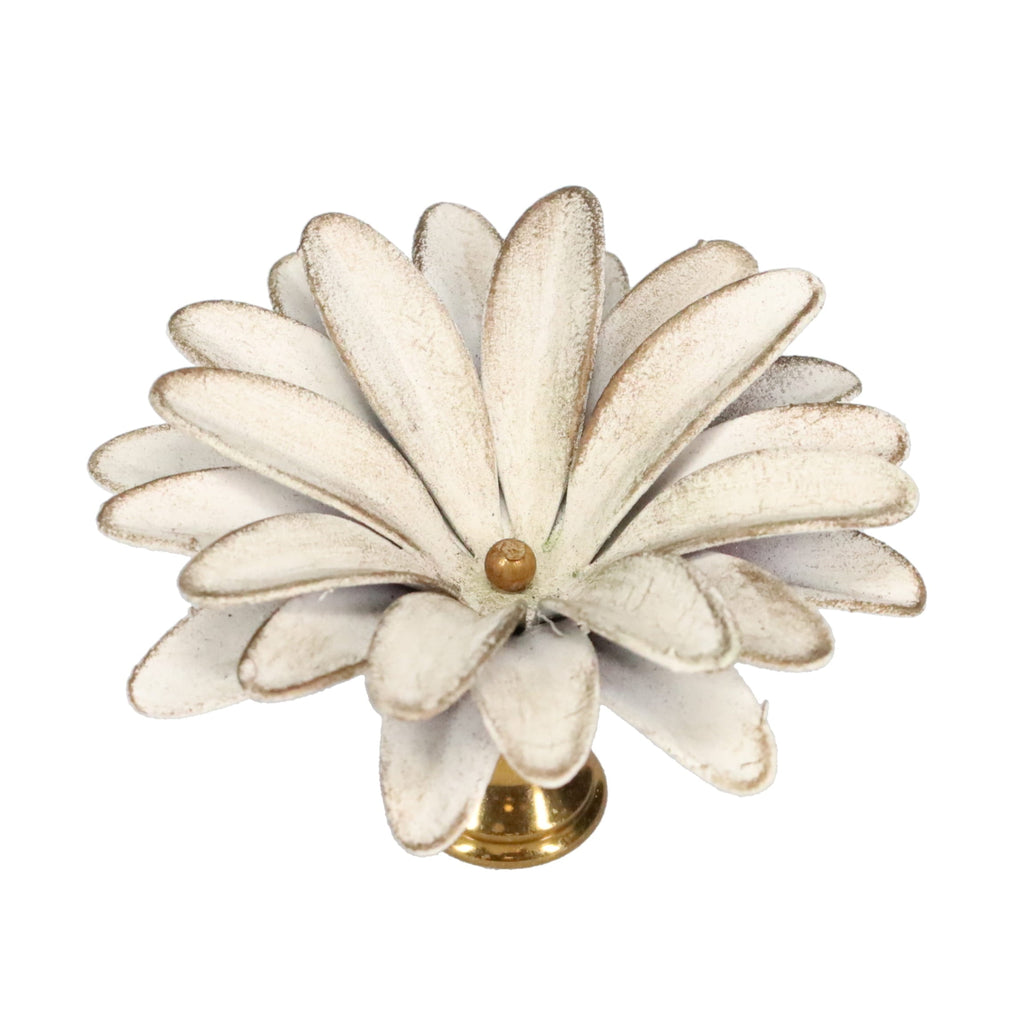 1-1/2" Tall Brass Finial, 2-1/2" Diam. White Gold Flower Petal Bloom, 1/4-27F Tap (15217WHG)