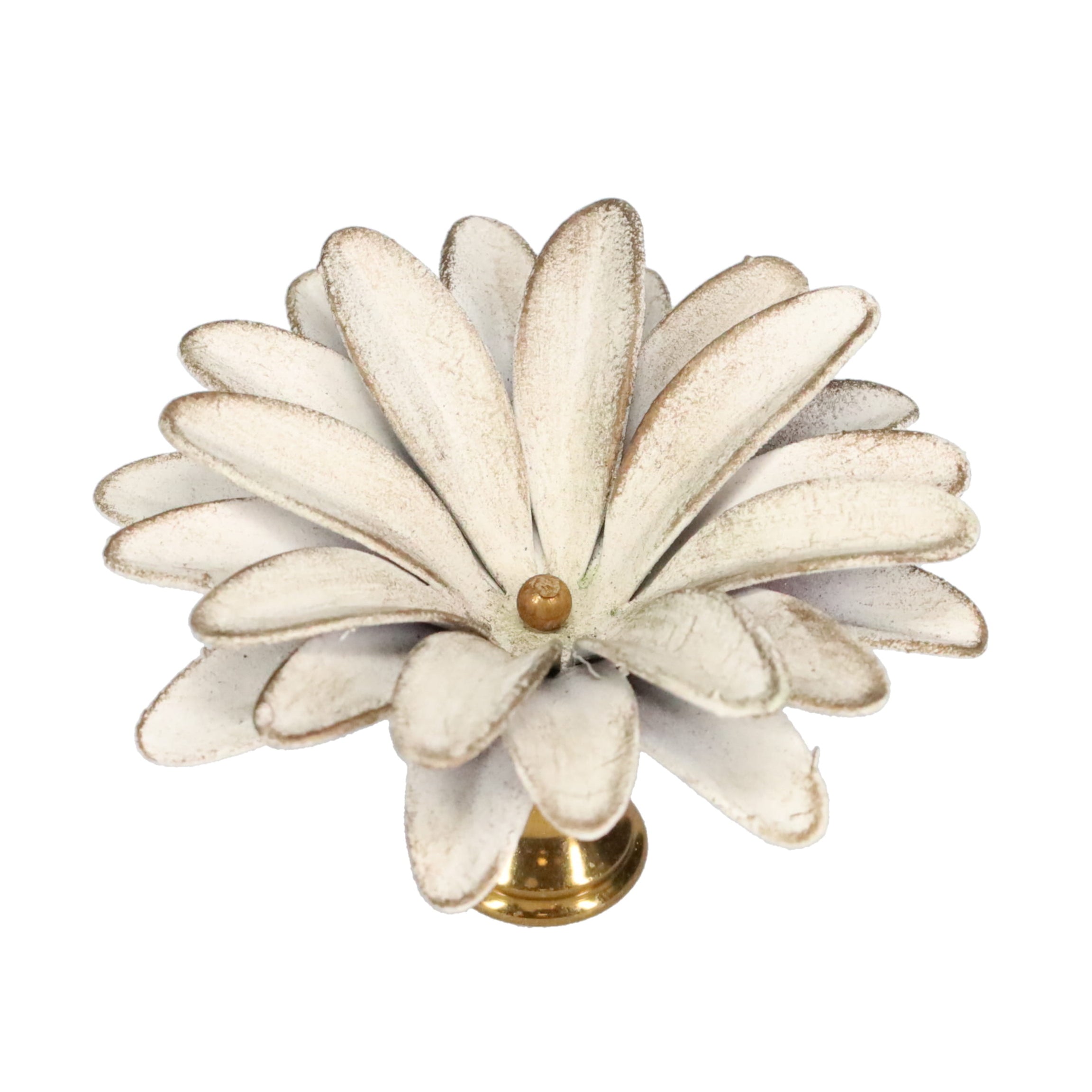 1-1/2" Tall Brass Finial, 2-1/2" Diam. White Gold Flower Petal Bloom, 1/4-27F Tap (15217WHG)