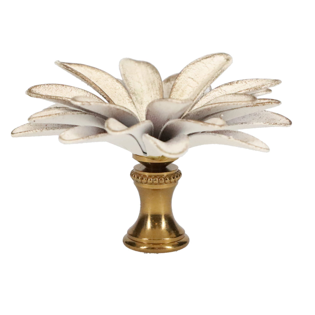 1-1/2" Tall Brass Finial, 2-1/2" Diam. White Gold Flower Petal Bloom, 1/4-27F Tap (15217WHG)